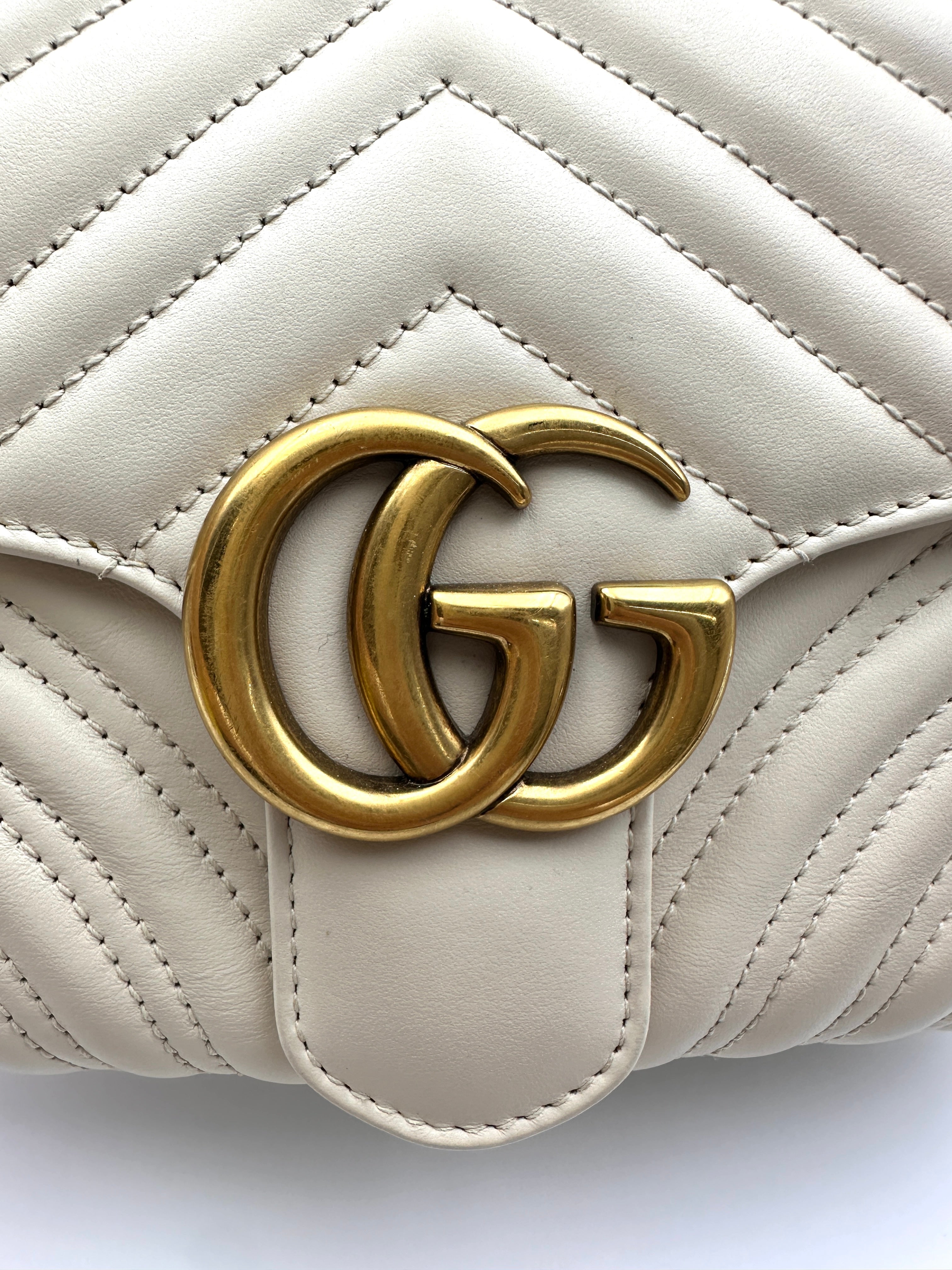 Gucci GG Marmont White Matelasse Leather Top Handle Bag GG1008