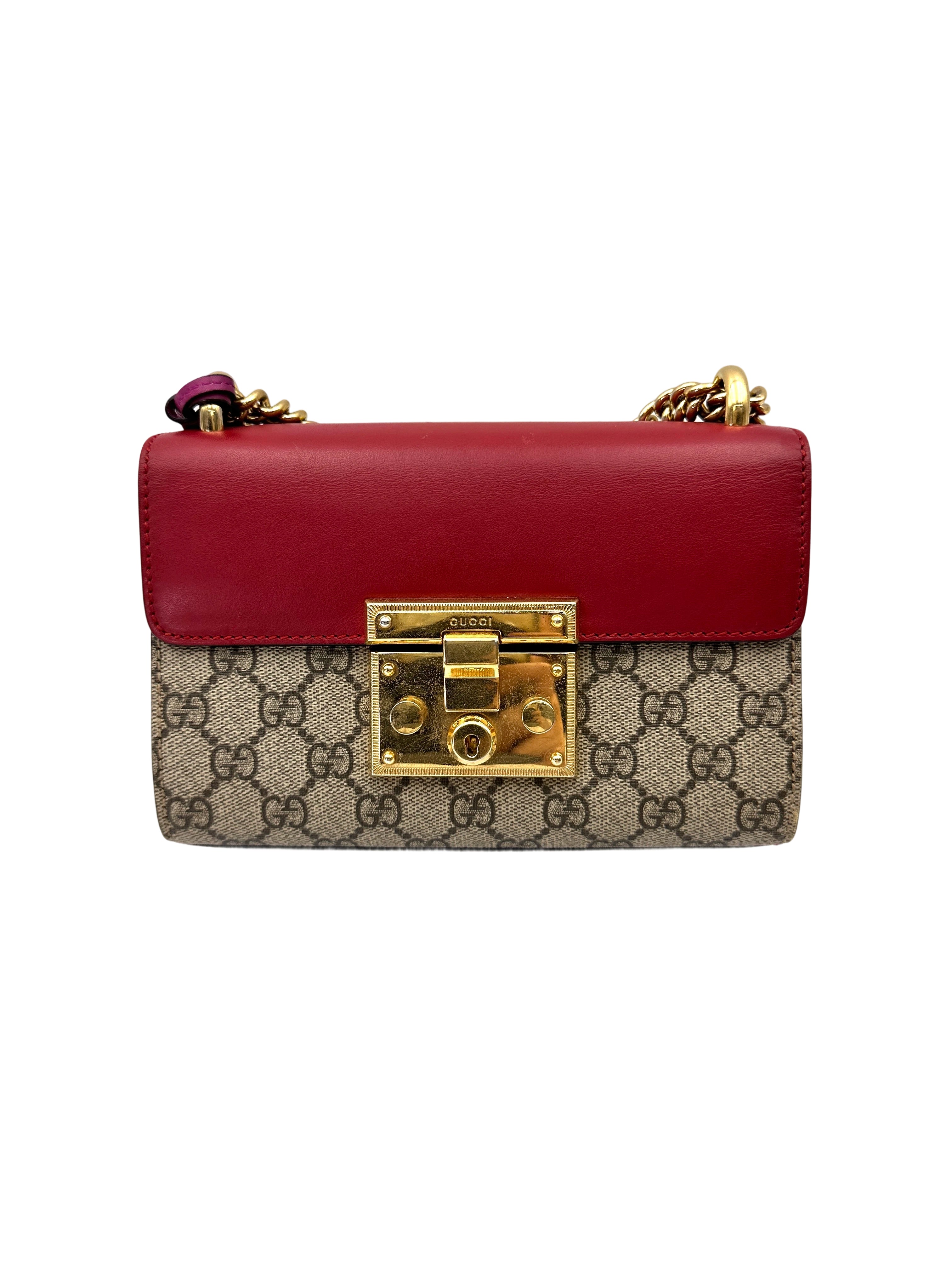 Gucci Padlock GG Canvas & Red Leather Small Size Shoulder Bag GG1011