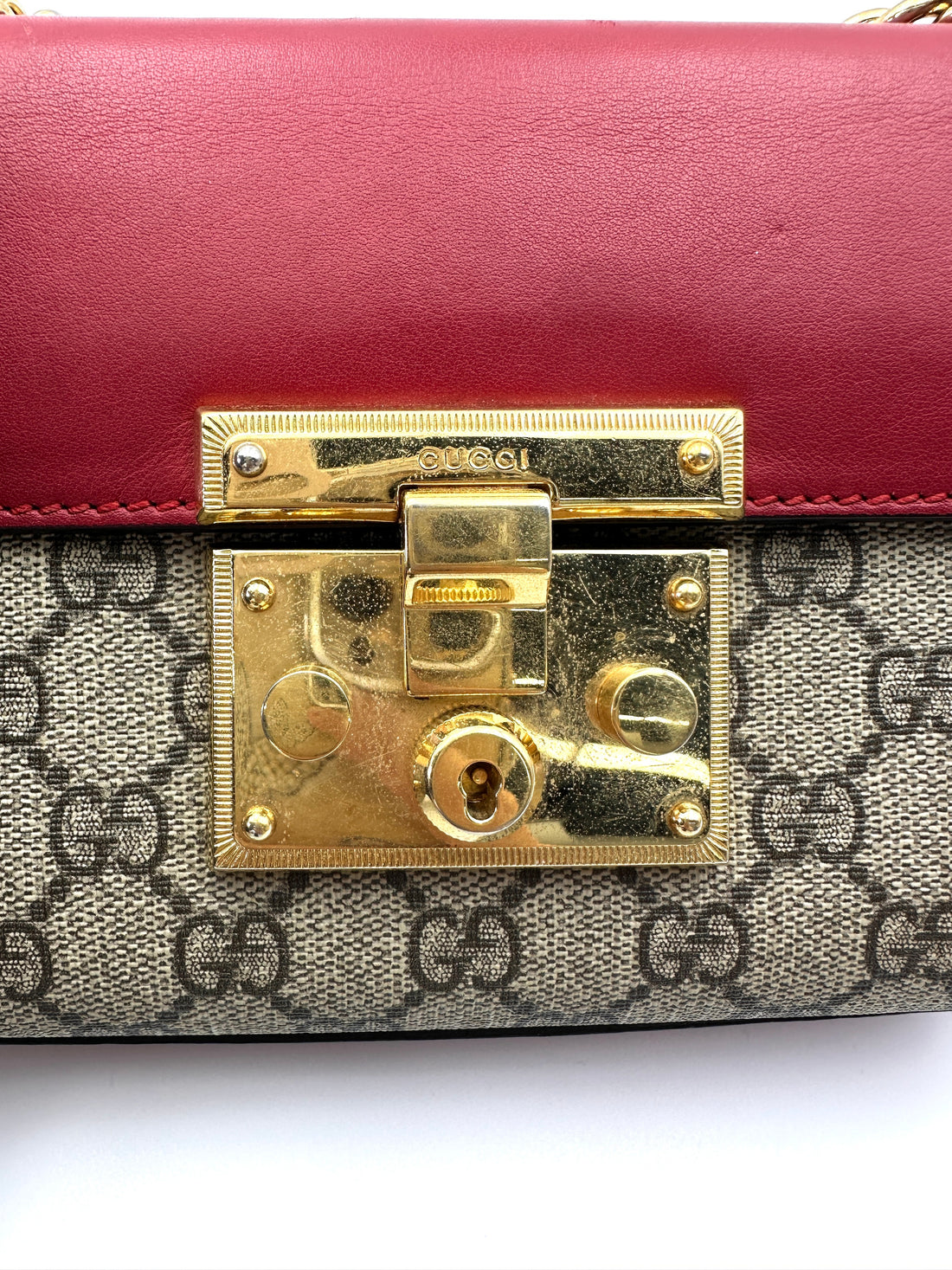 Gucci Padlock GG Canvas & Red Leather Small Size Shoulder Bag GG1011