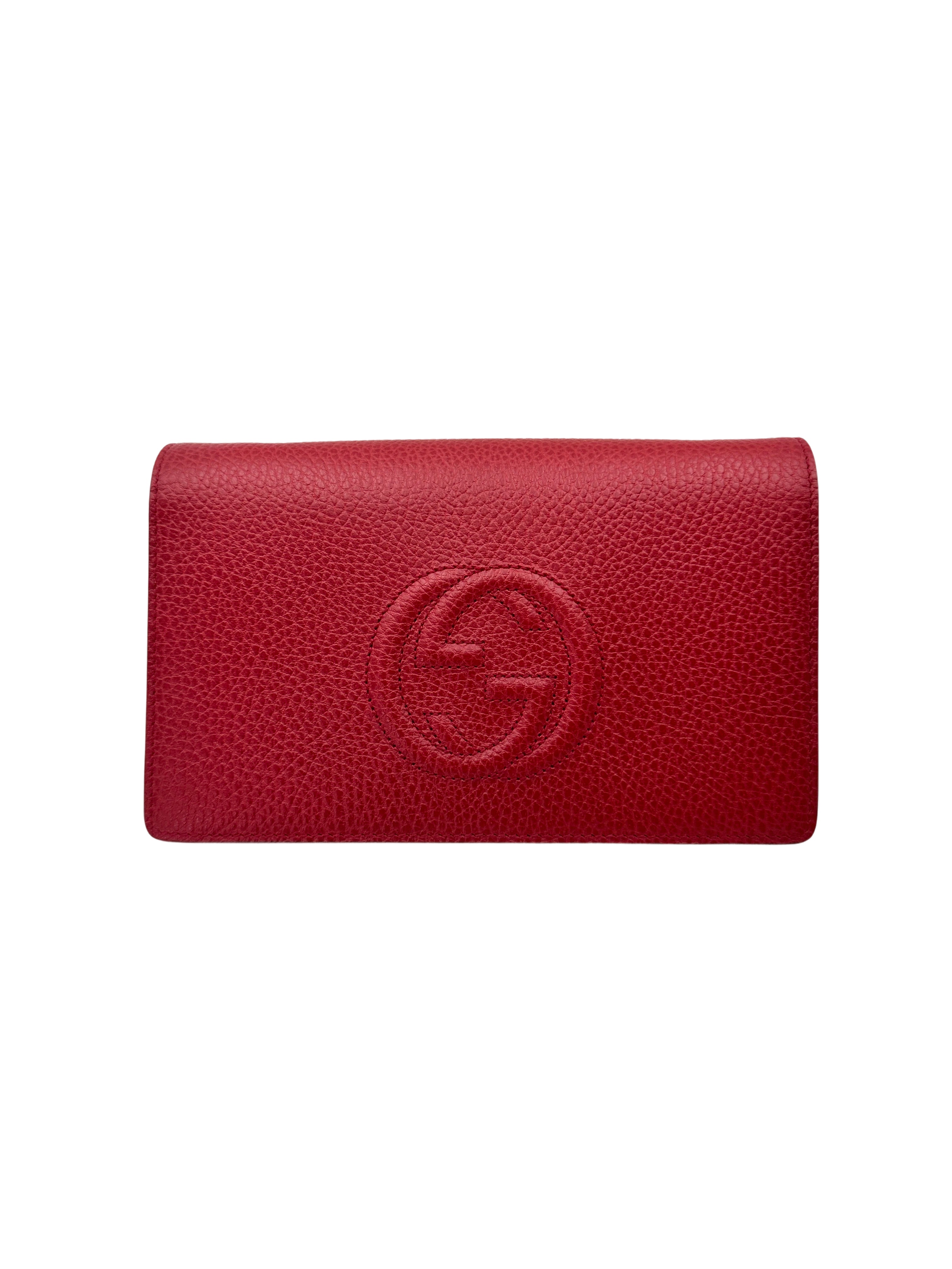 Gucci GG Marmont Red Leather Wallet On Chain GG1015