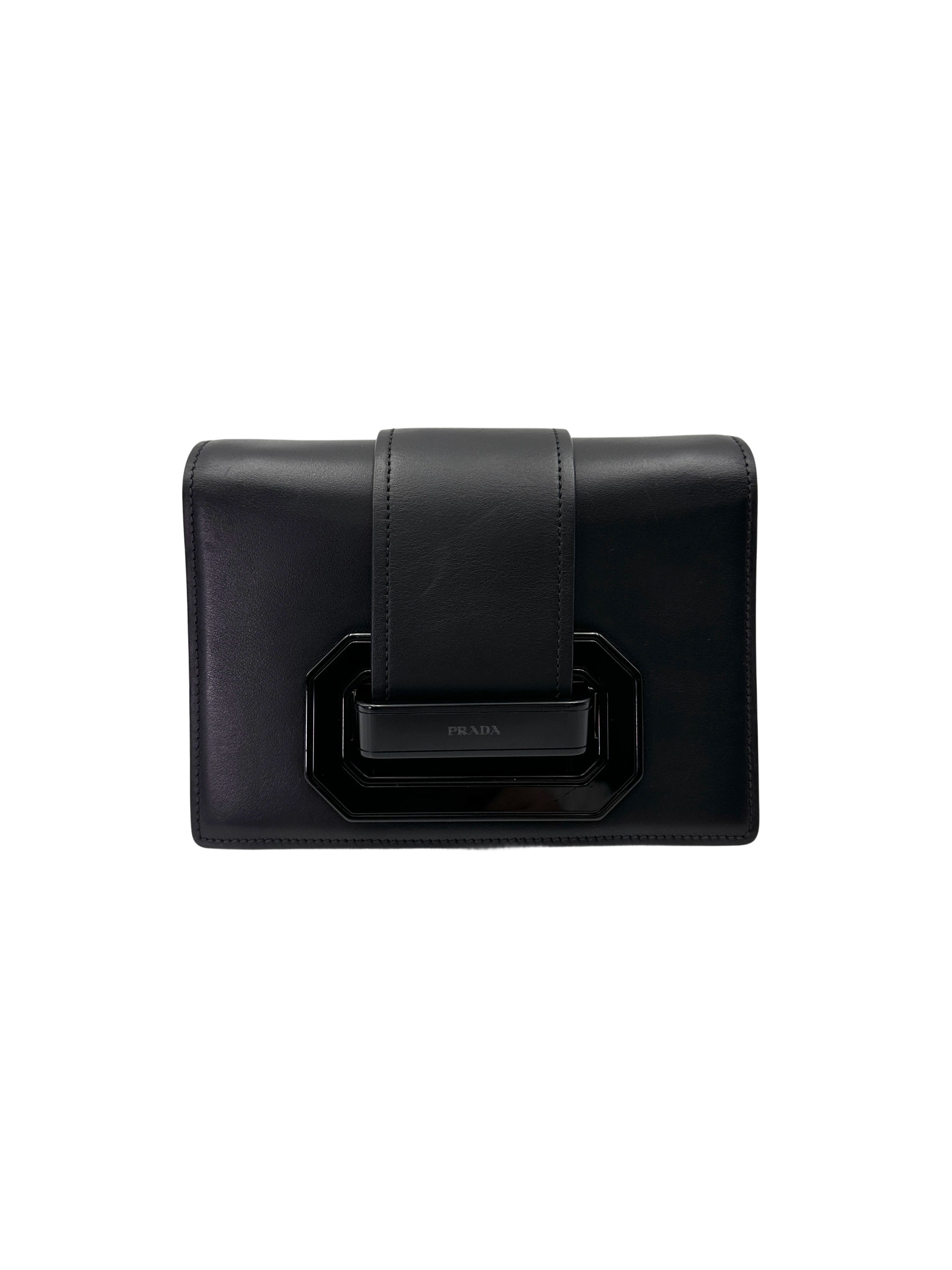 Prada Plex Ribbon Black Leather Shoulder Bag PR352