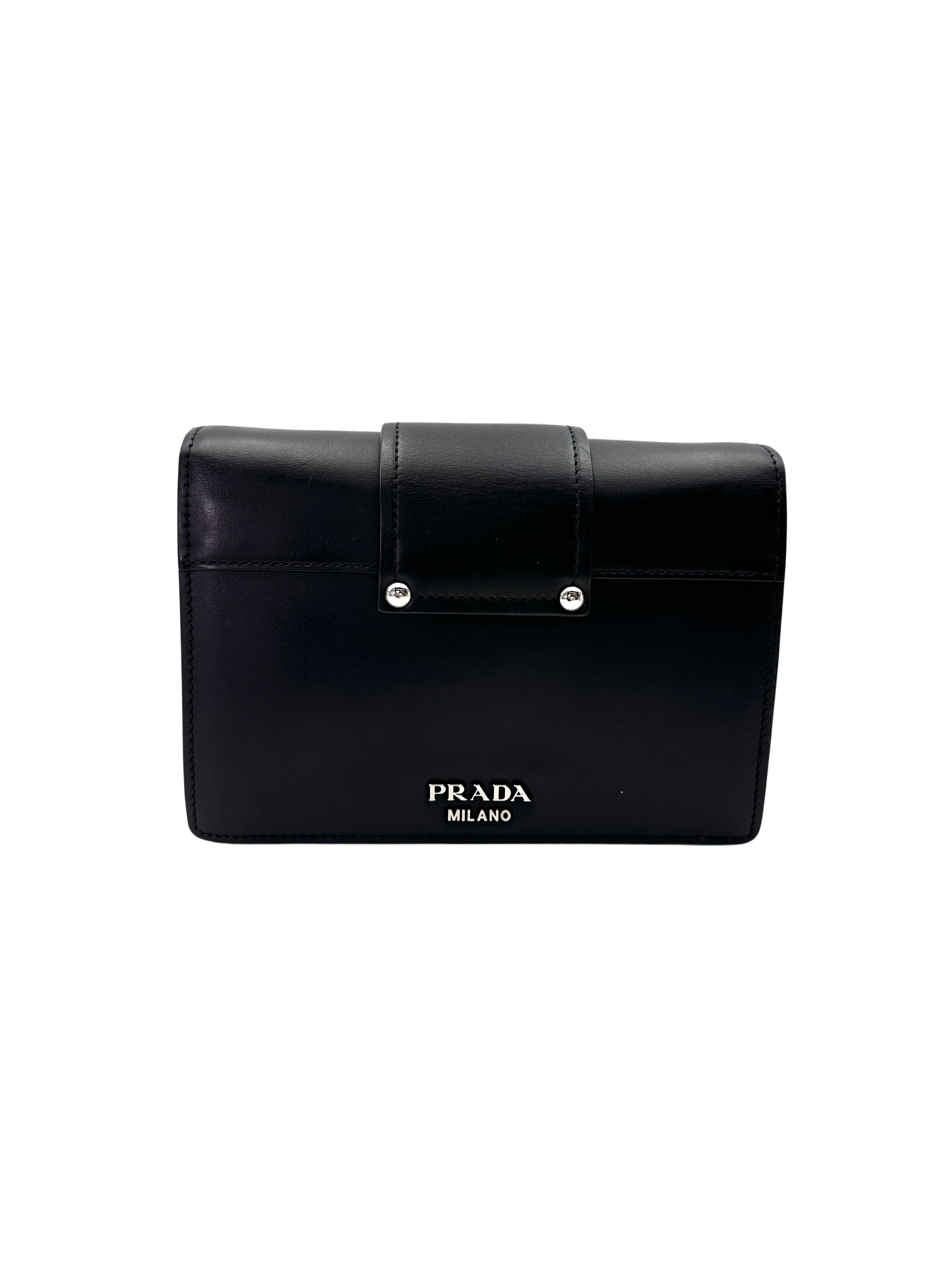Prada Plex Ribbon Black Leather Shoulder Bag PR352