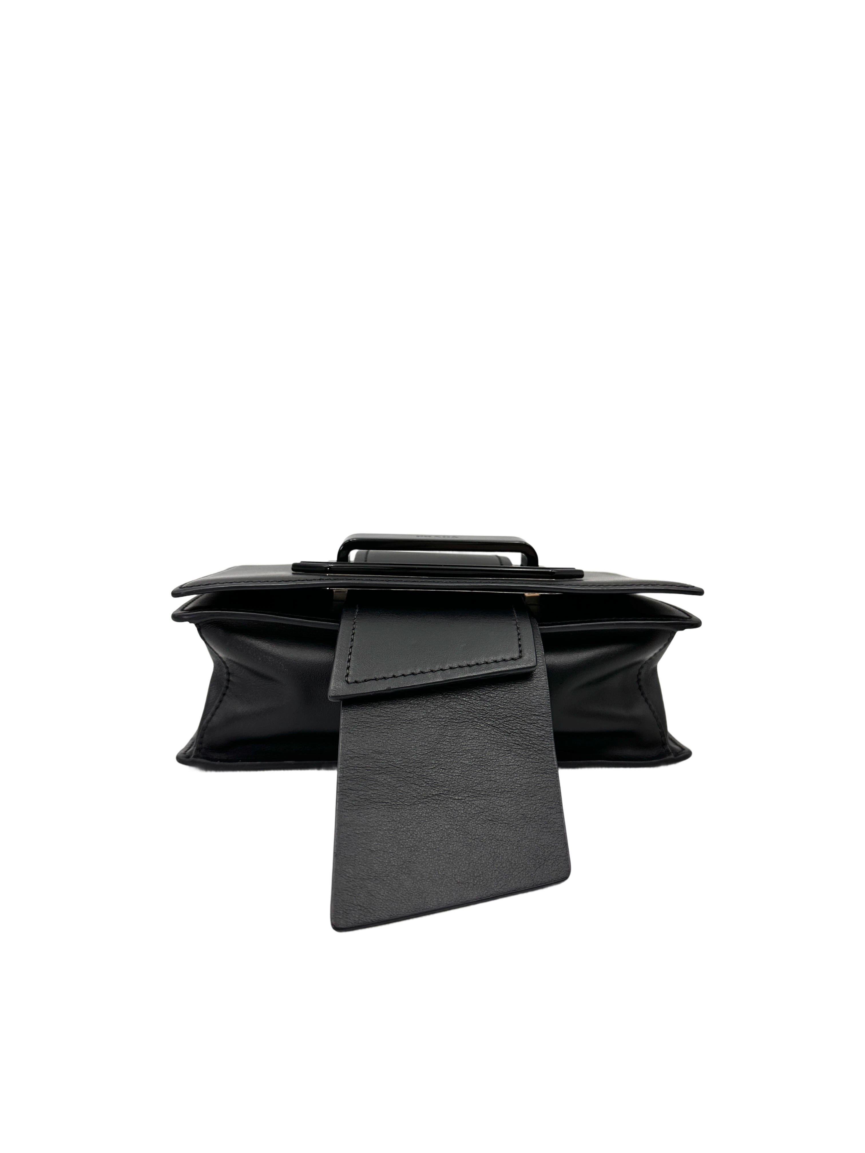Prada Plex Ribbon Black Leather Shoulder Bag PR352