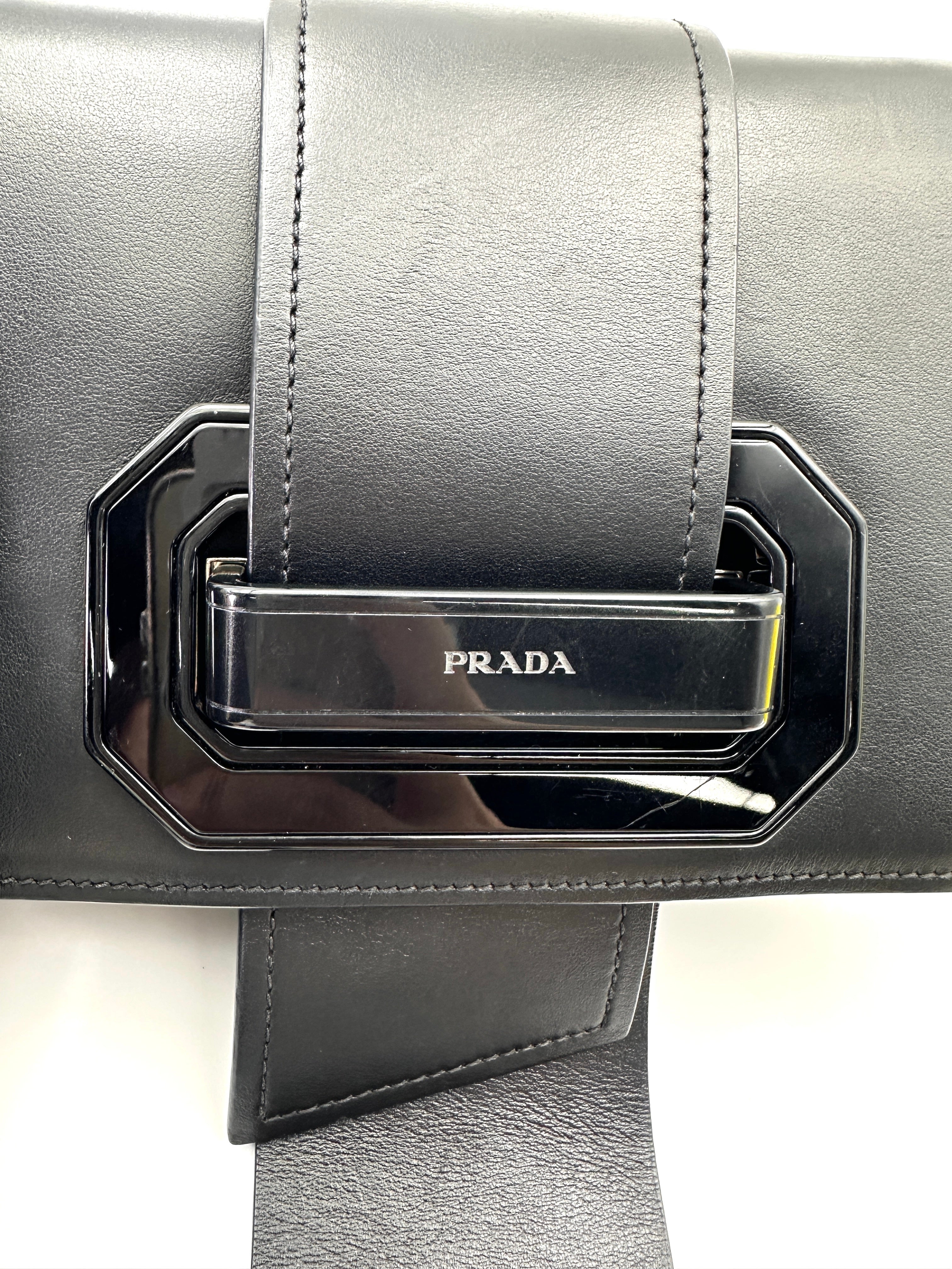 Prada Plex Ribbon Black Leather Shoulder Bag PR352