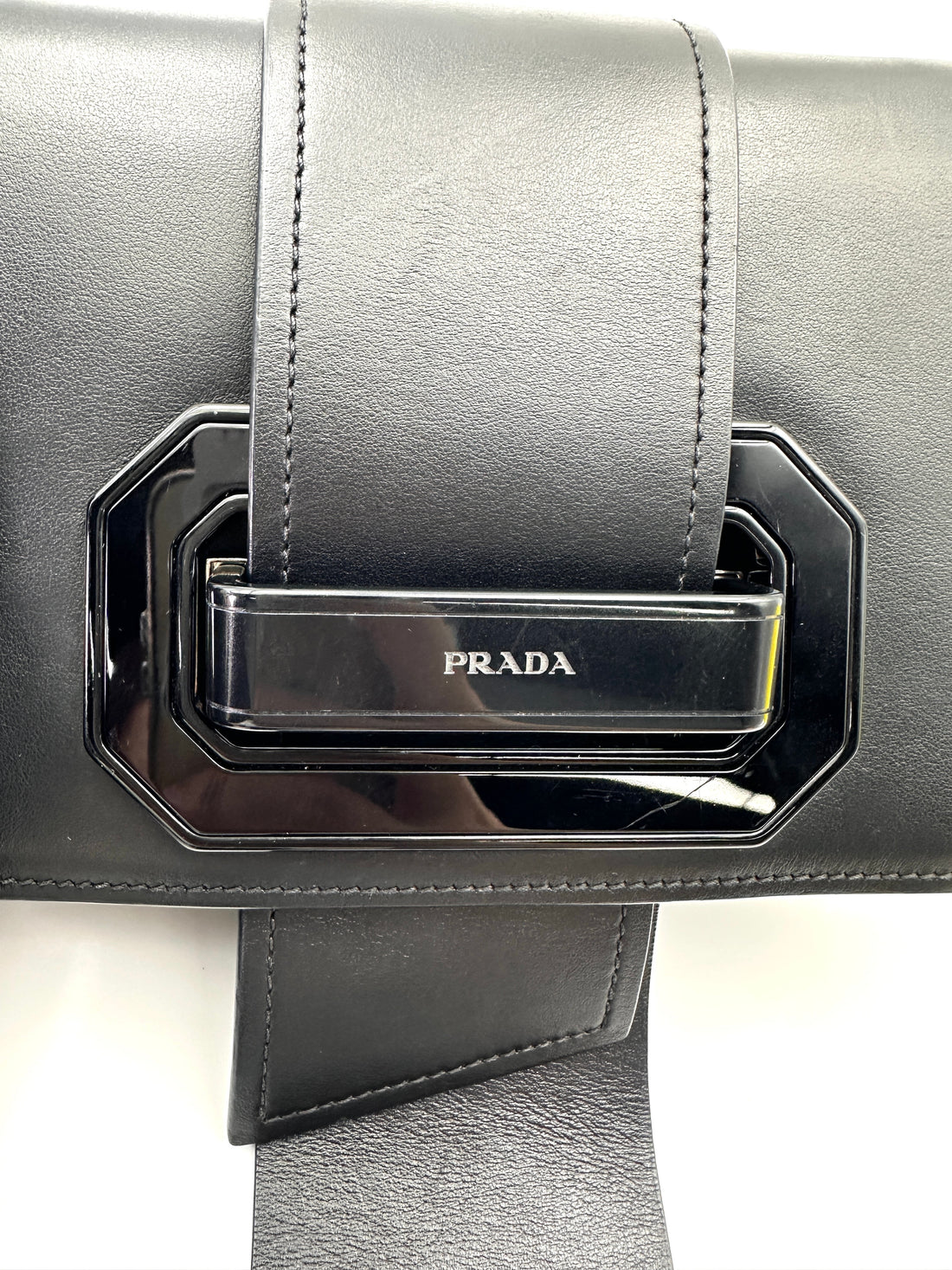 Prada Plex Ribbon Black Leather Shoulder Bag PR352