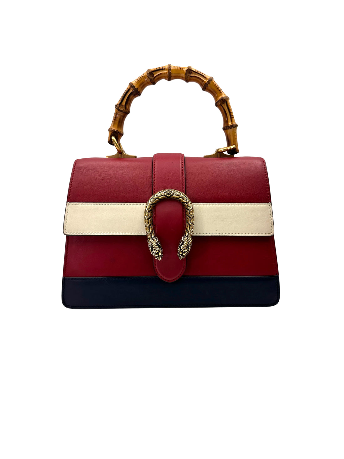 Gucci Dionysus Red/Beige Leather Bamboo Top Handle Bag GG1010