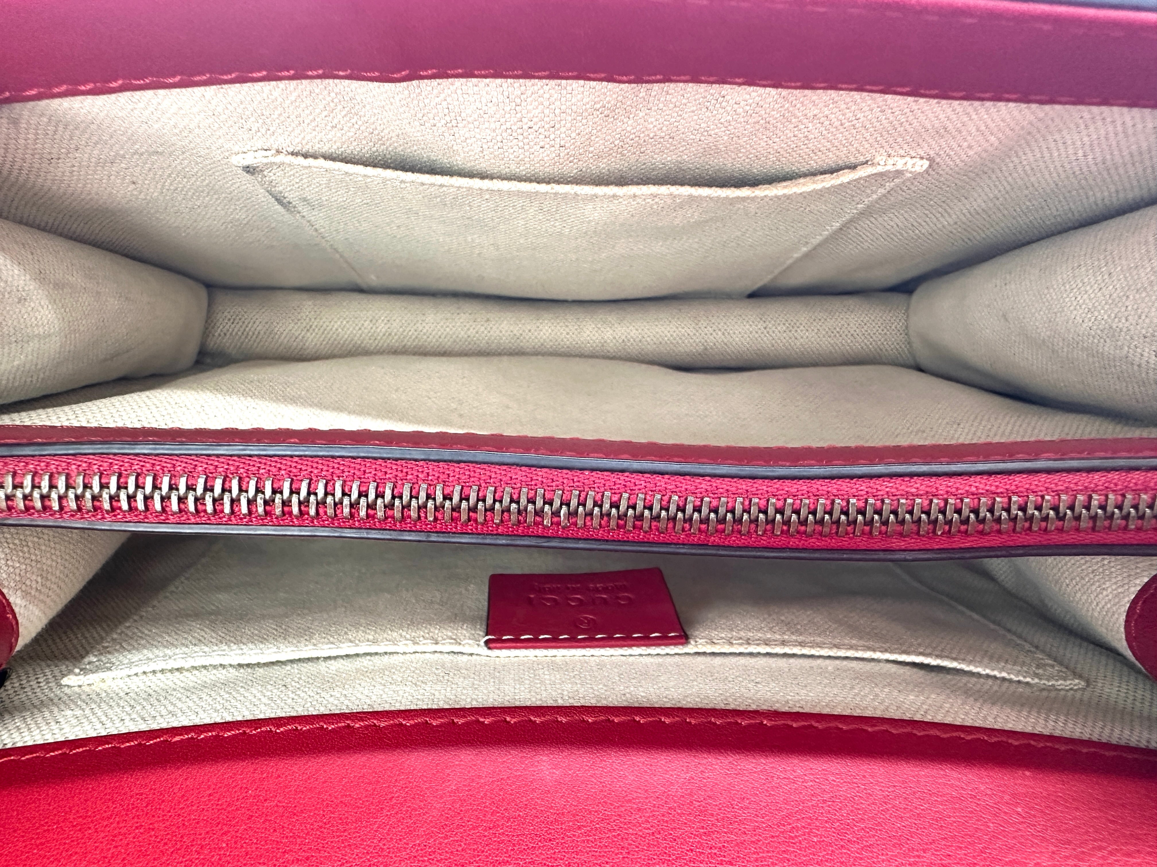 Gucci Dionysus Red/Beige Leather Bamboo Top Handle Bag GG1010