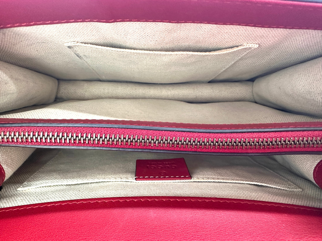 Gucci Dionysus Red/Beige Leather Bamboo Top Handle Bag GG1010