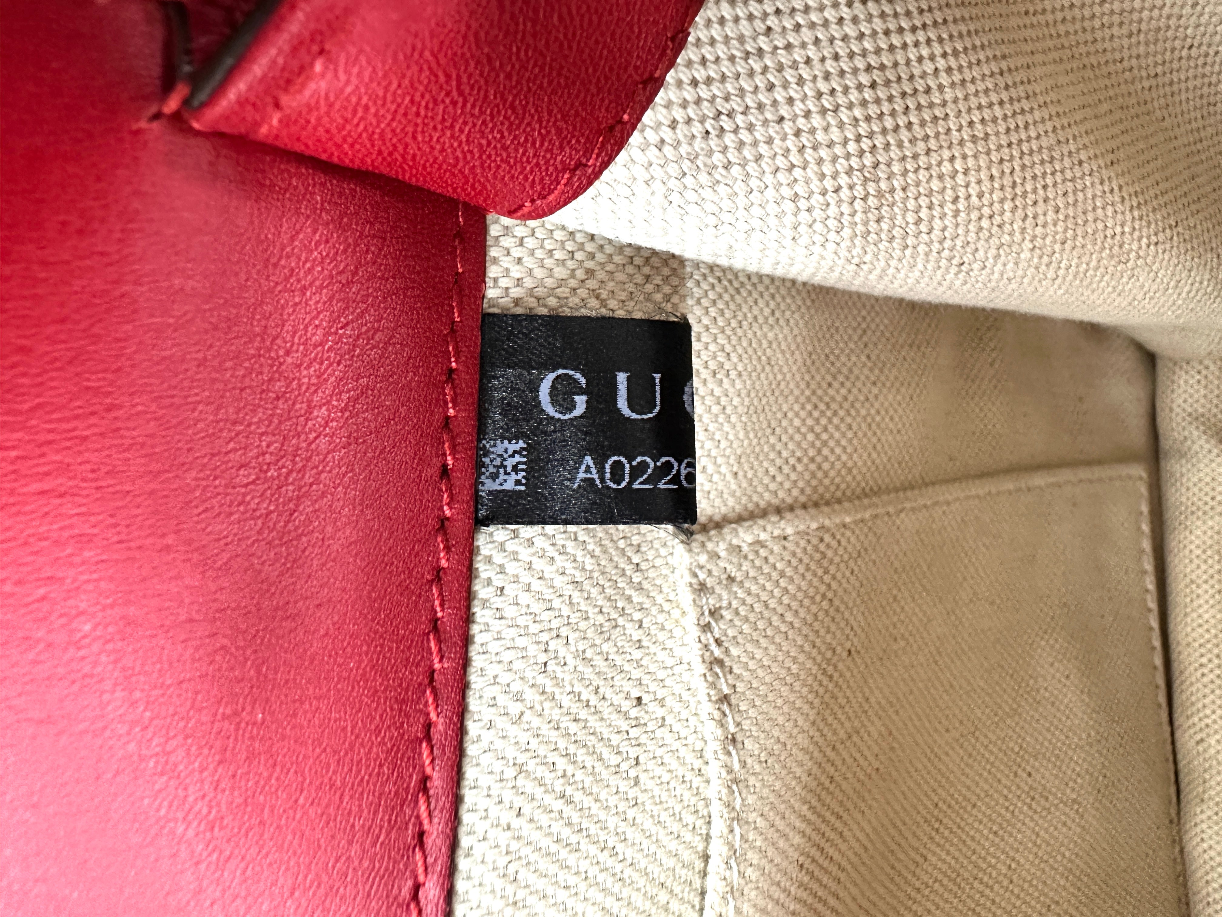 Gucci Dionysus Red/Beige Leather Bamboo Top Handle Bag GG1010