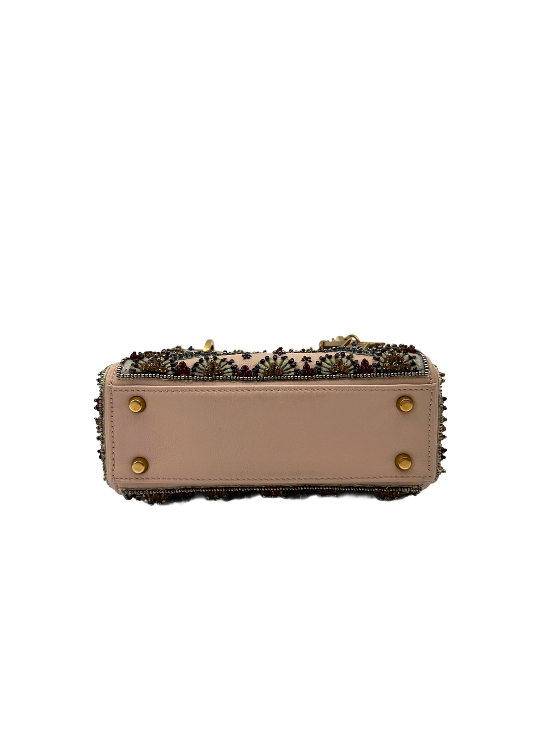 Christian Dior Lady Dior Embroidered Beaded Satin Leather Handle Bag DR737