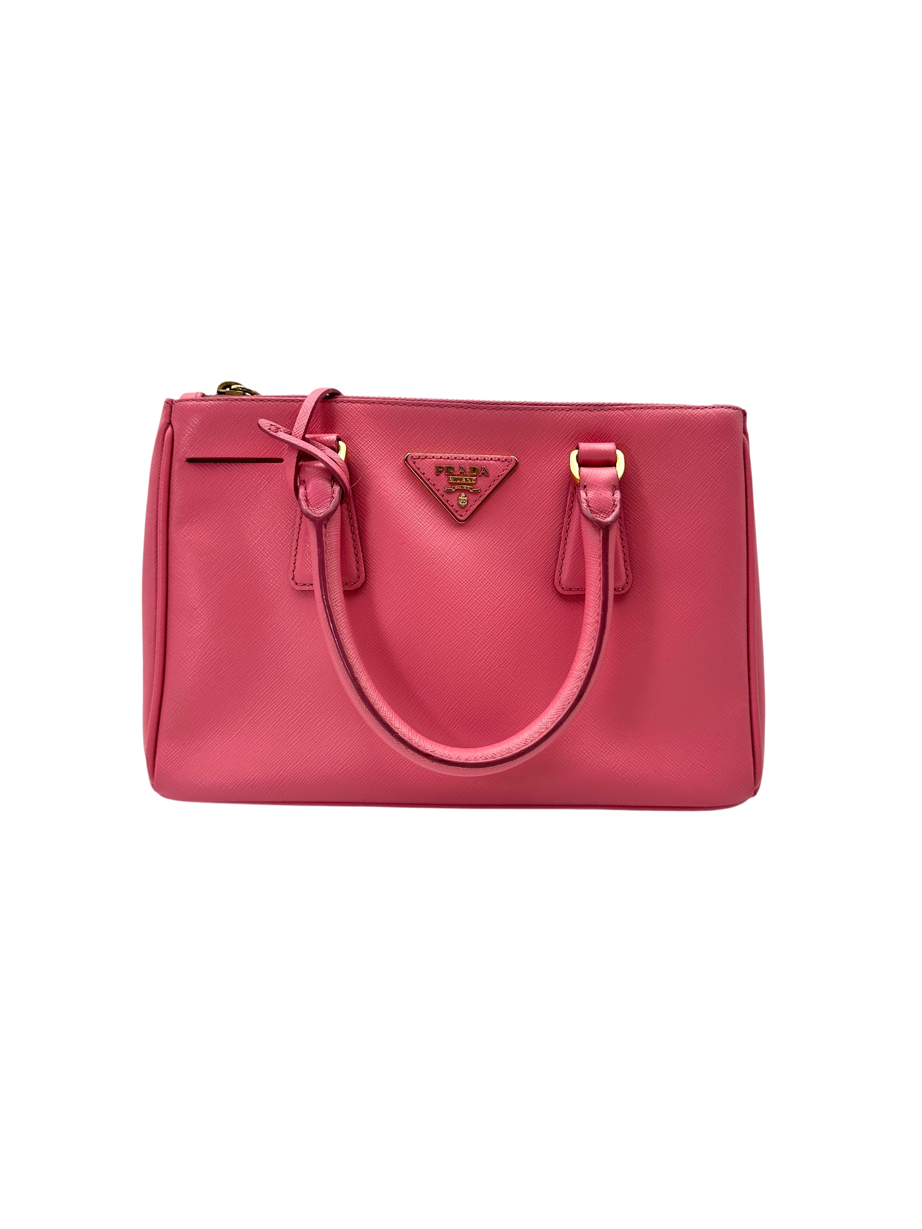 Prada Galleria Pink Saffiano Leather Small Size Handle Bag PR349