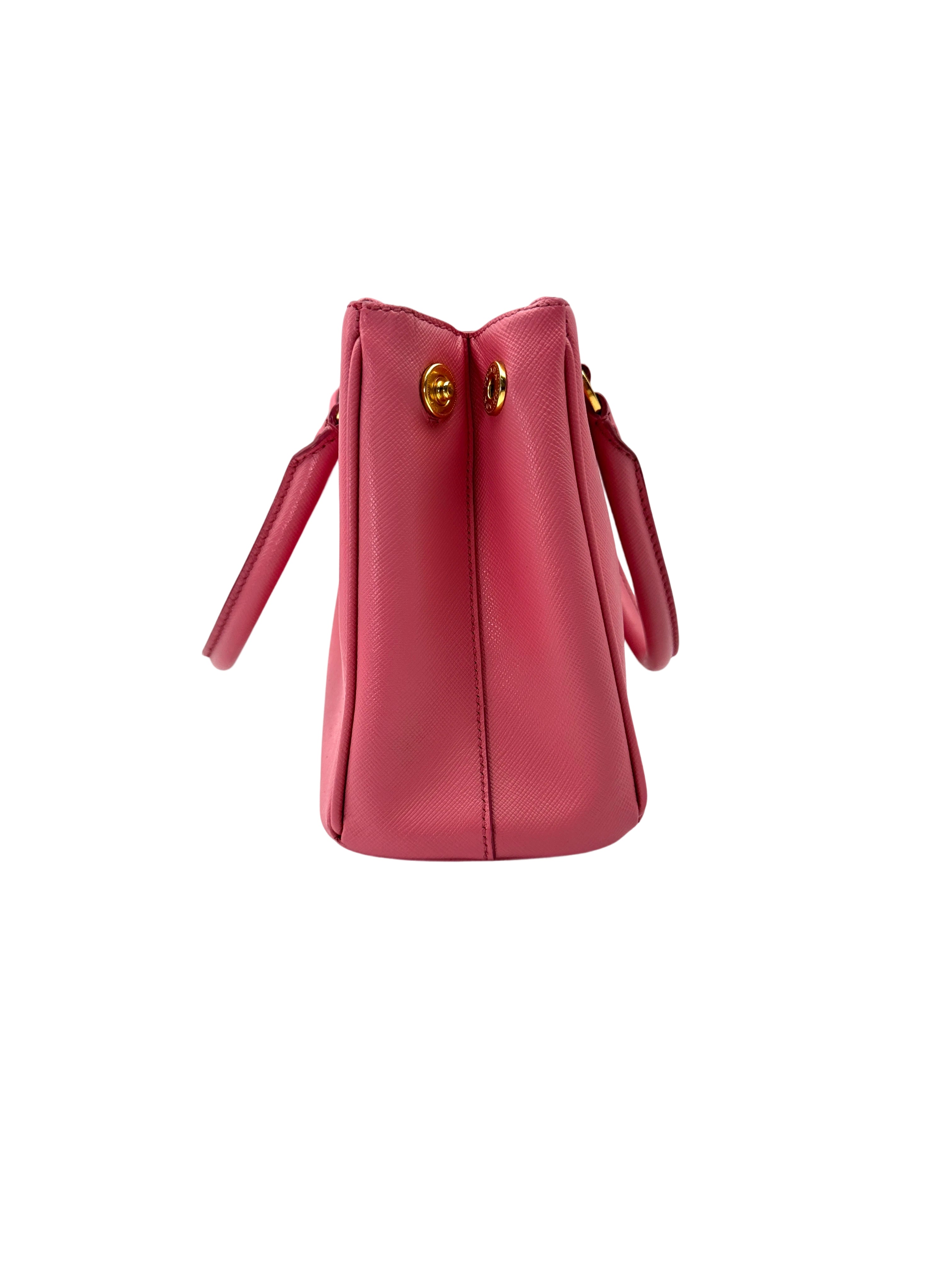 Prada Galleria Pink Saffiano Leather Small Size Handle Bag PR349
