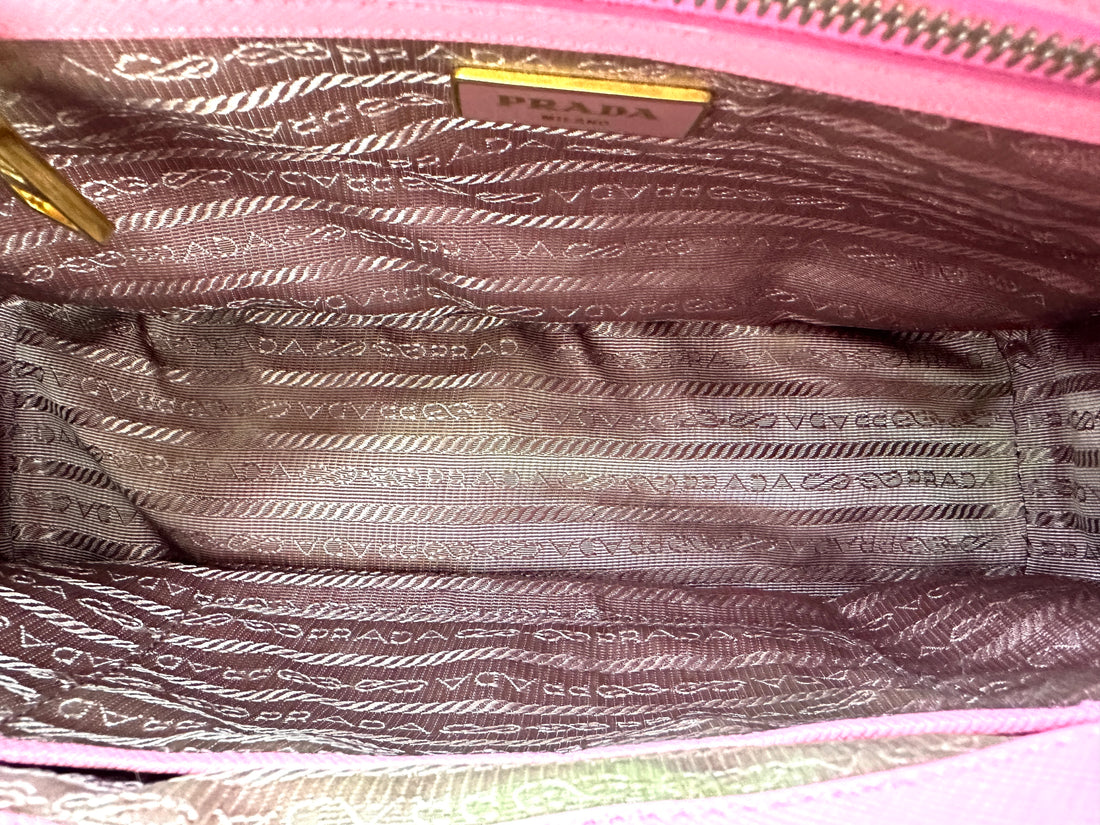 Prada Galleria Pink Saffiano Leather Small Size Handle Bag PR349