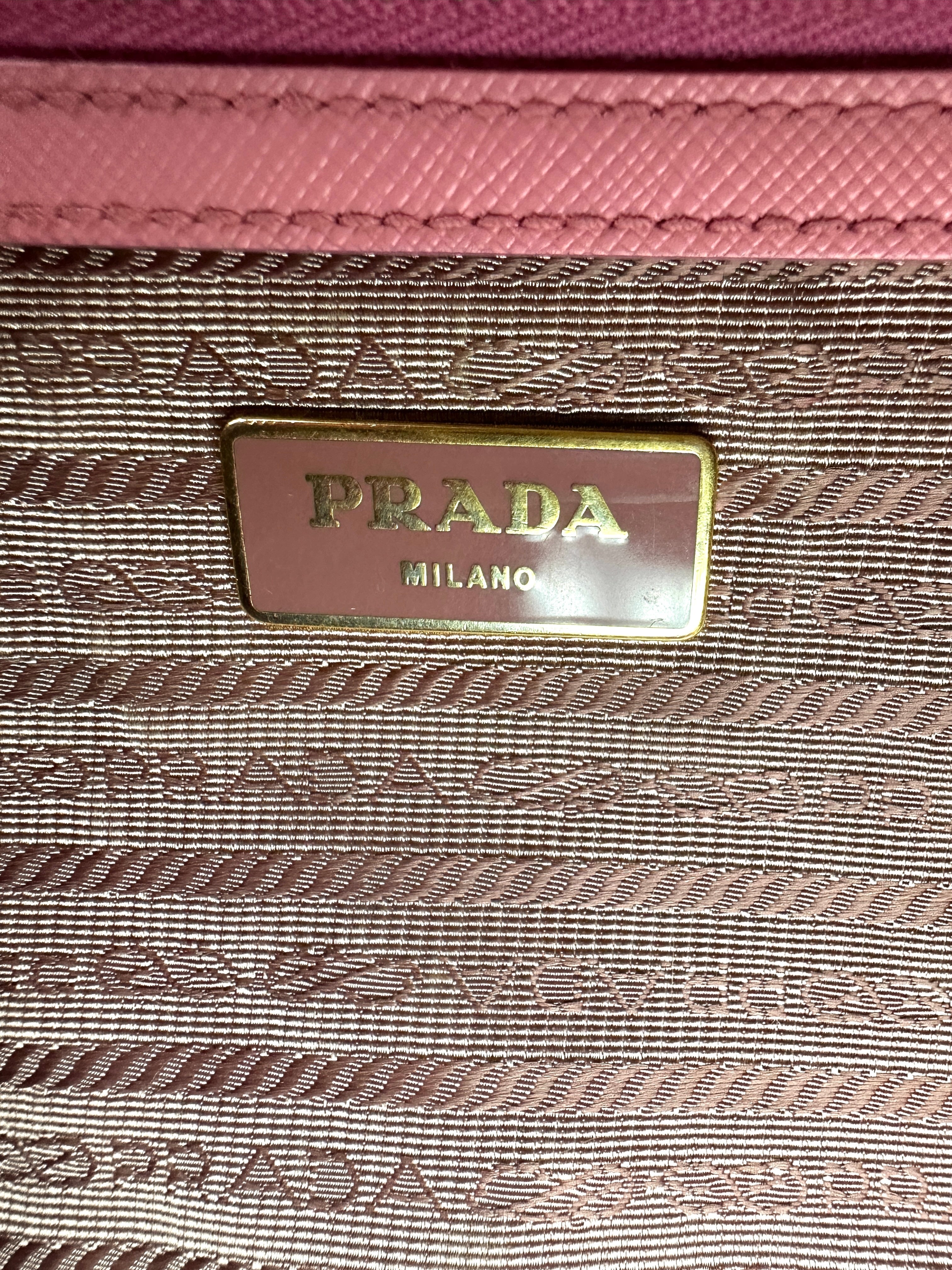 Prada Galleria Pink Saffiano Leather Small Size Handle Bag PR349