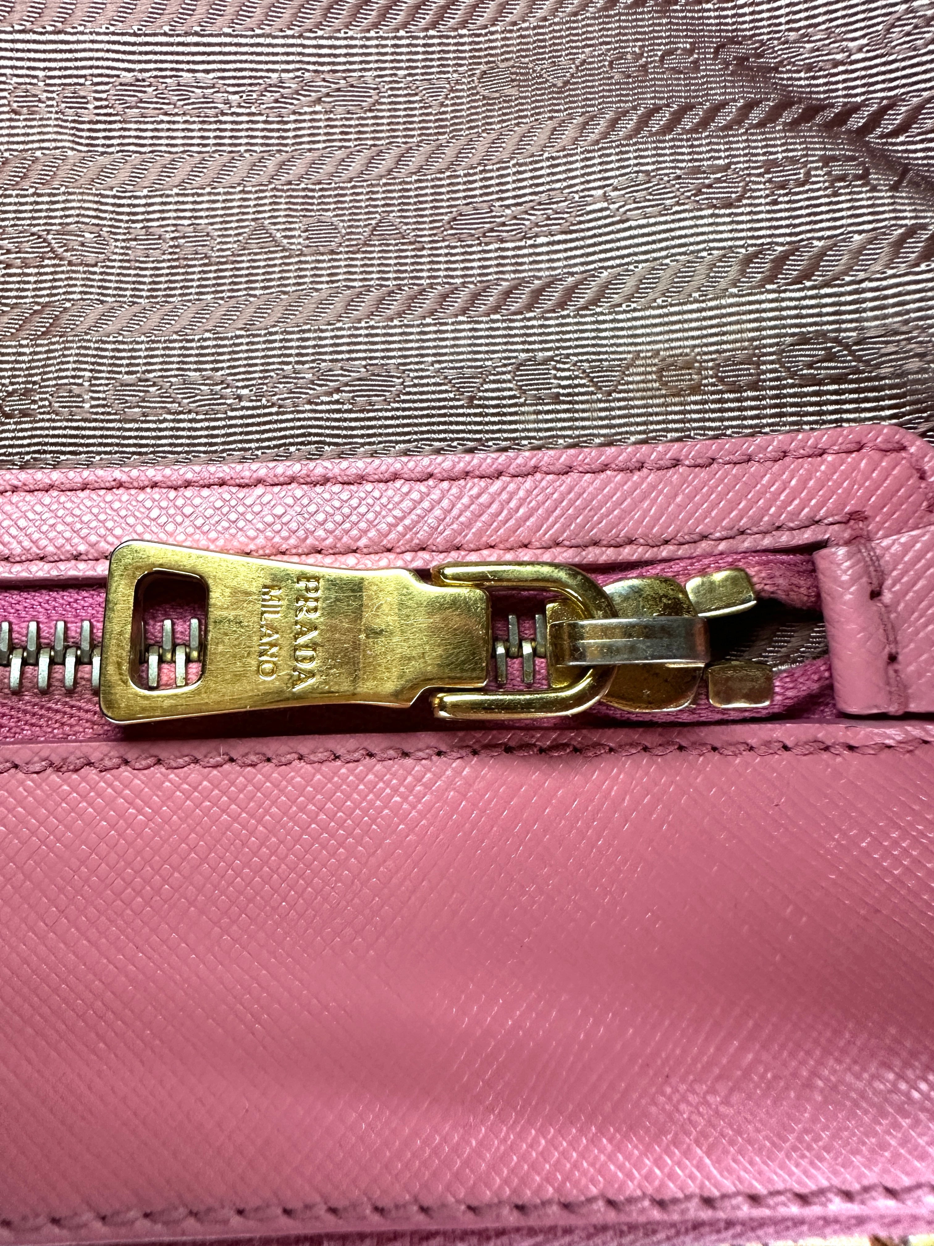 Prada Galleria Pink Saffiano Leather Small Size Handle Bag PR349