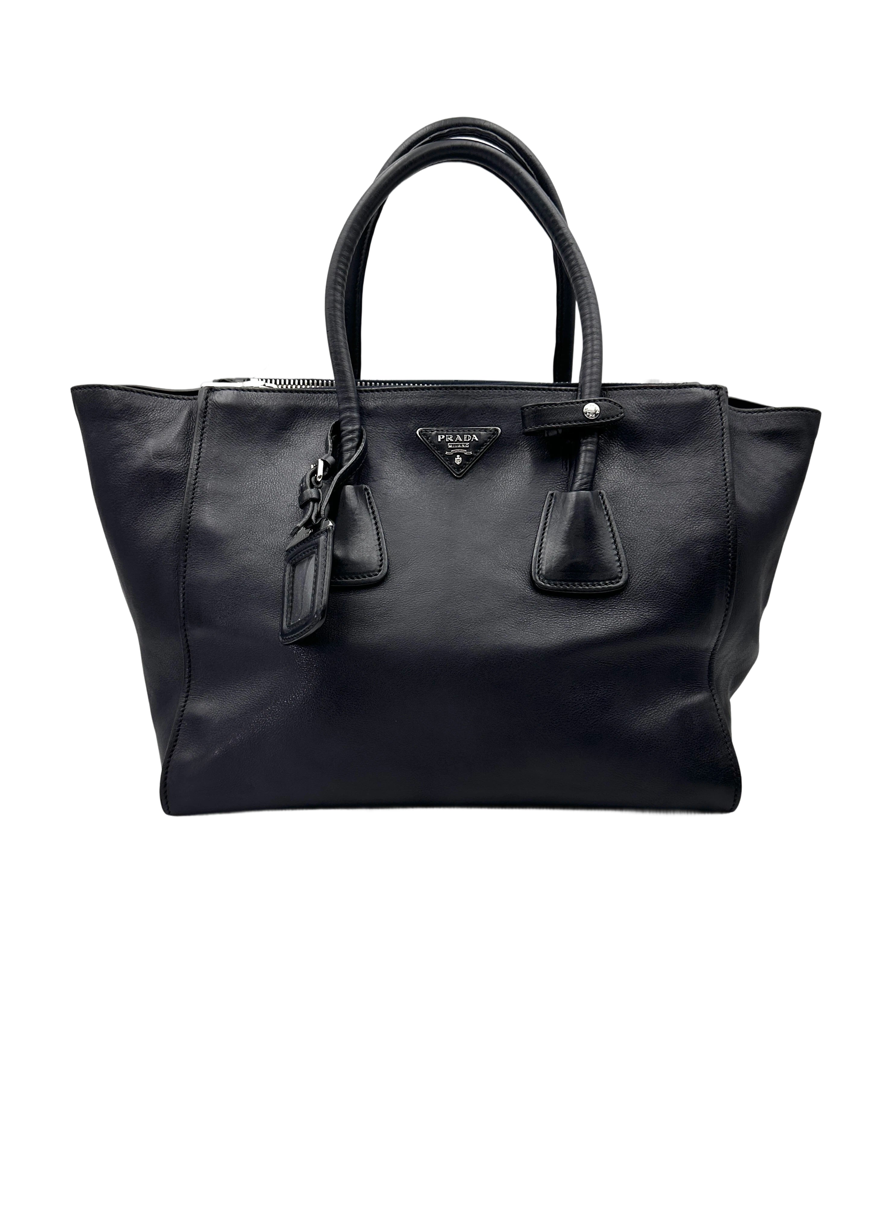 Prada Glace 2Way Black Leather Handle Bag PR344
