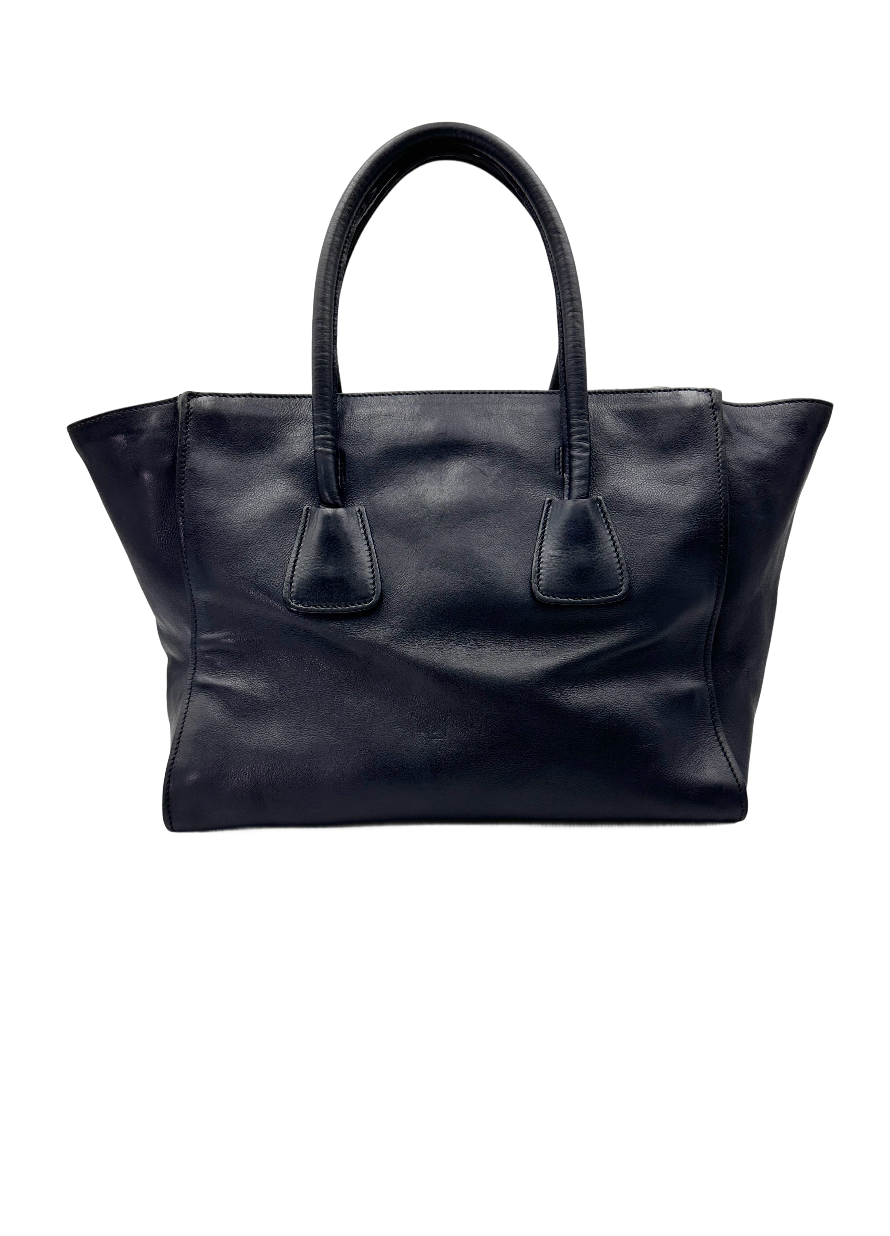 Prada Glace 2Way Black Leather Handle Bag PR344