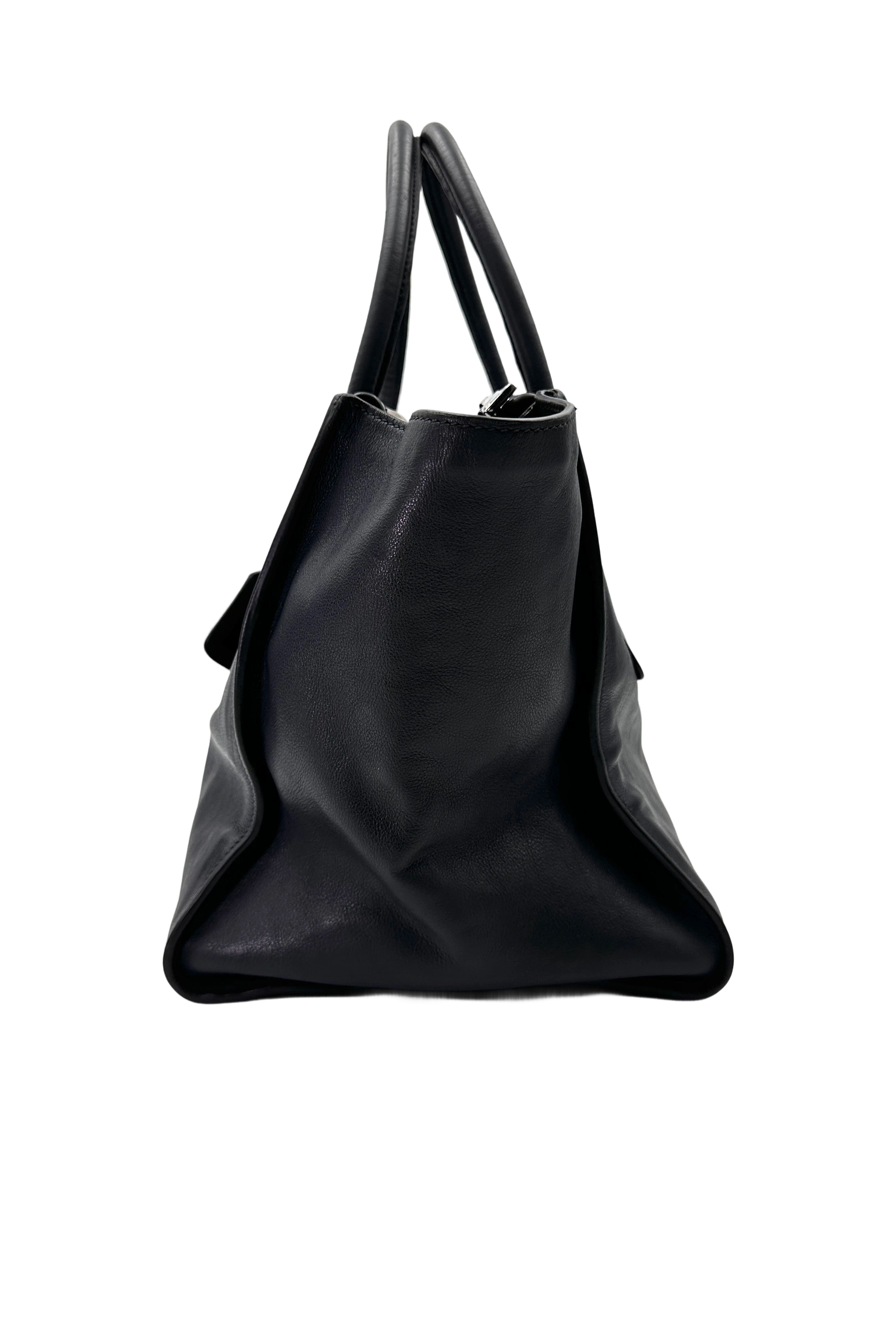 Prada Glace 2Way Black Leather Handle Bag PR344