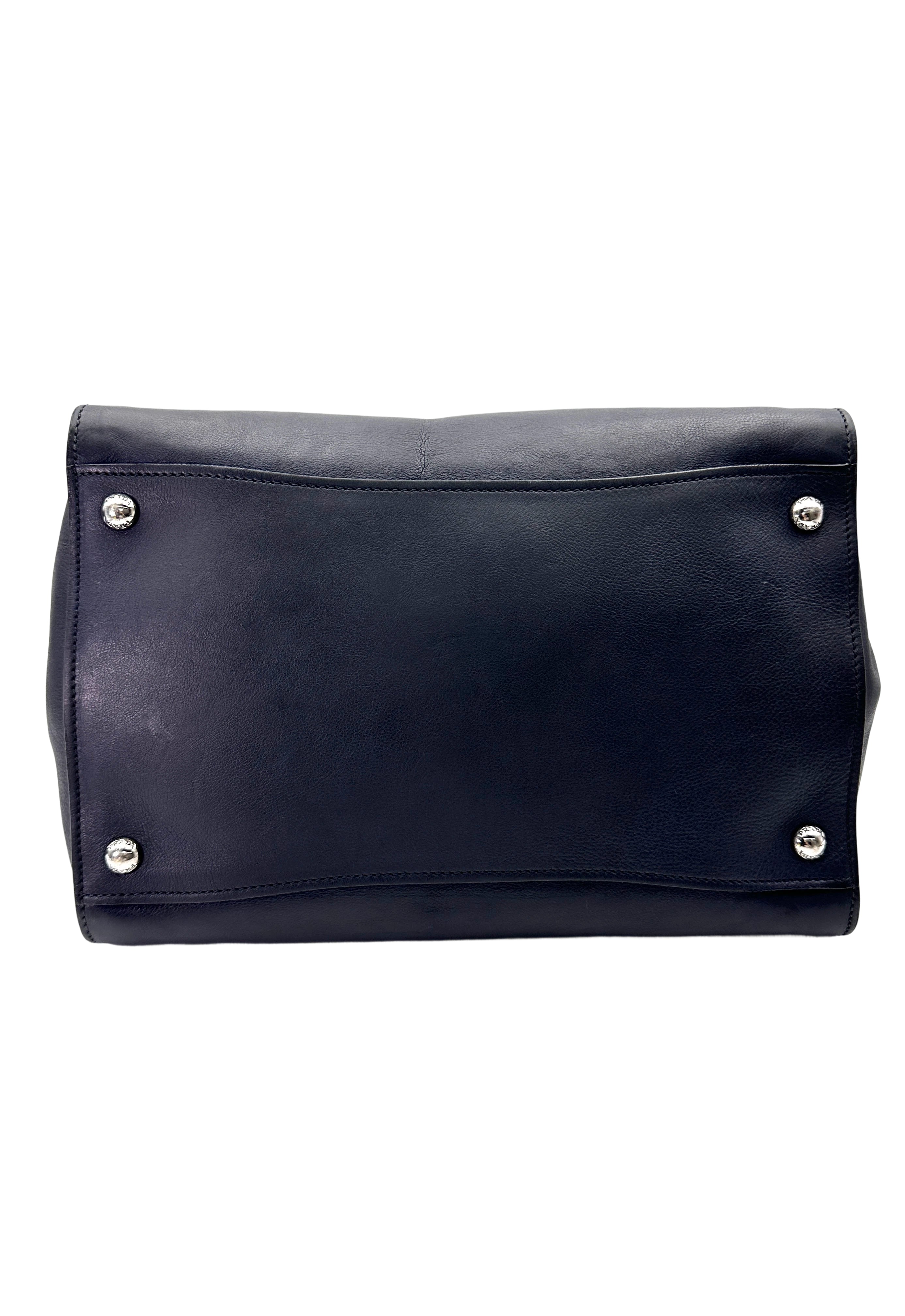 Prada Glace 2Way Black Leather Handle Bag PR344