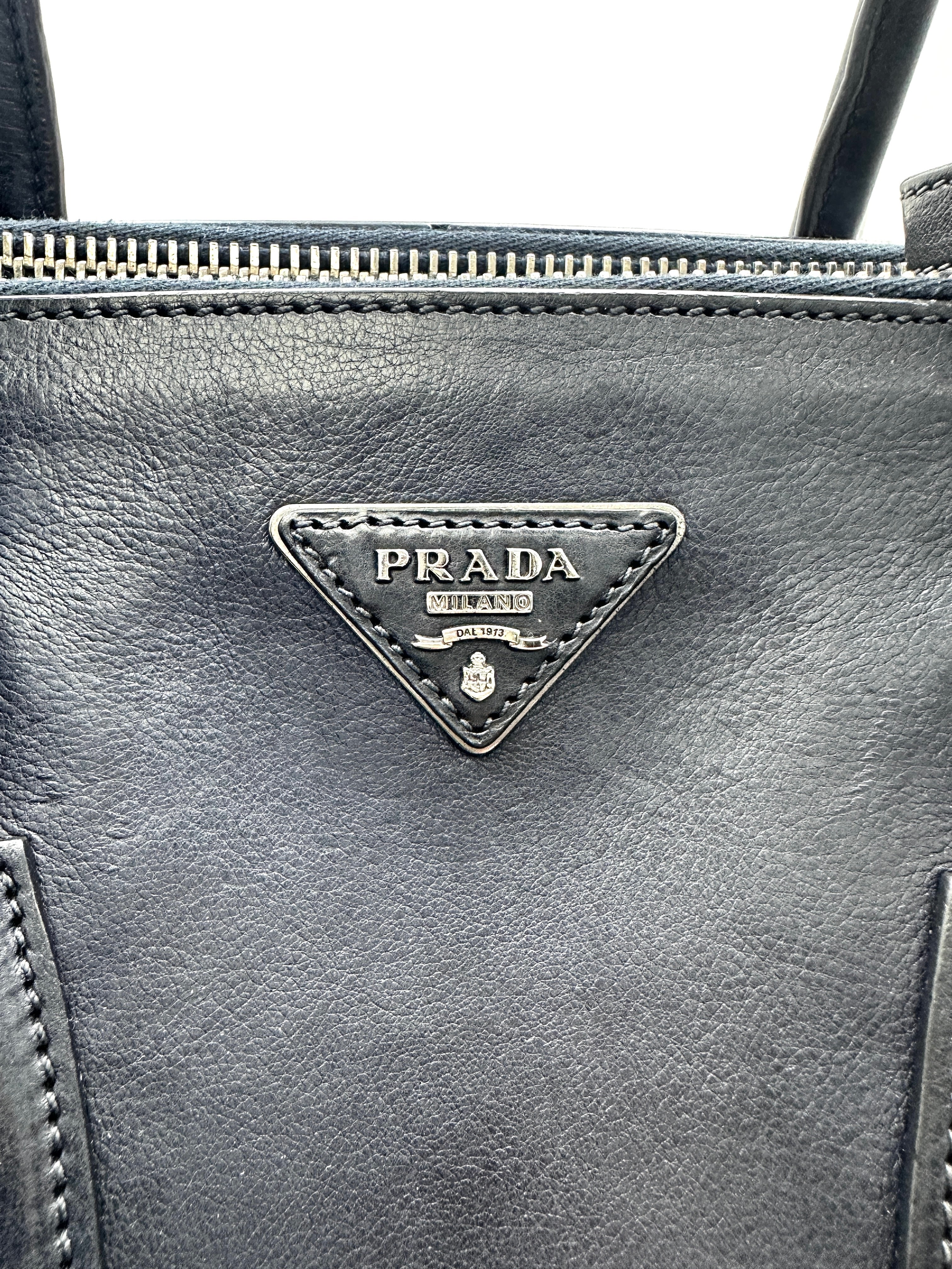 Prada Glace 2Way Black Leather Handle Bag PR344