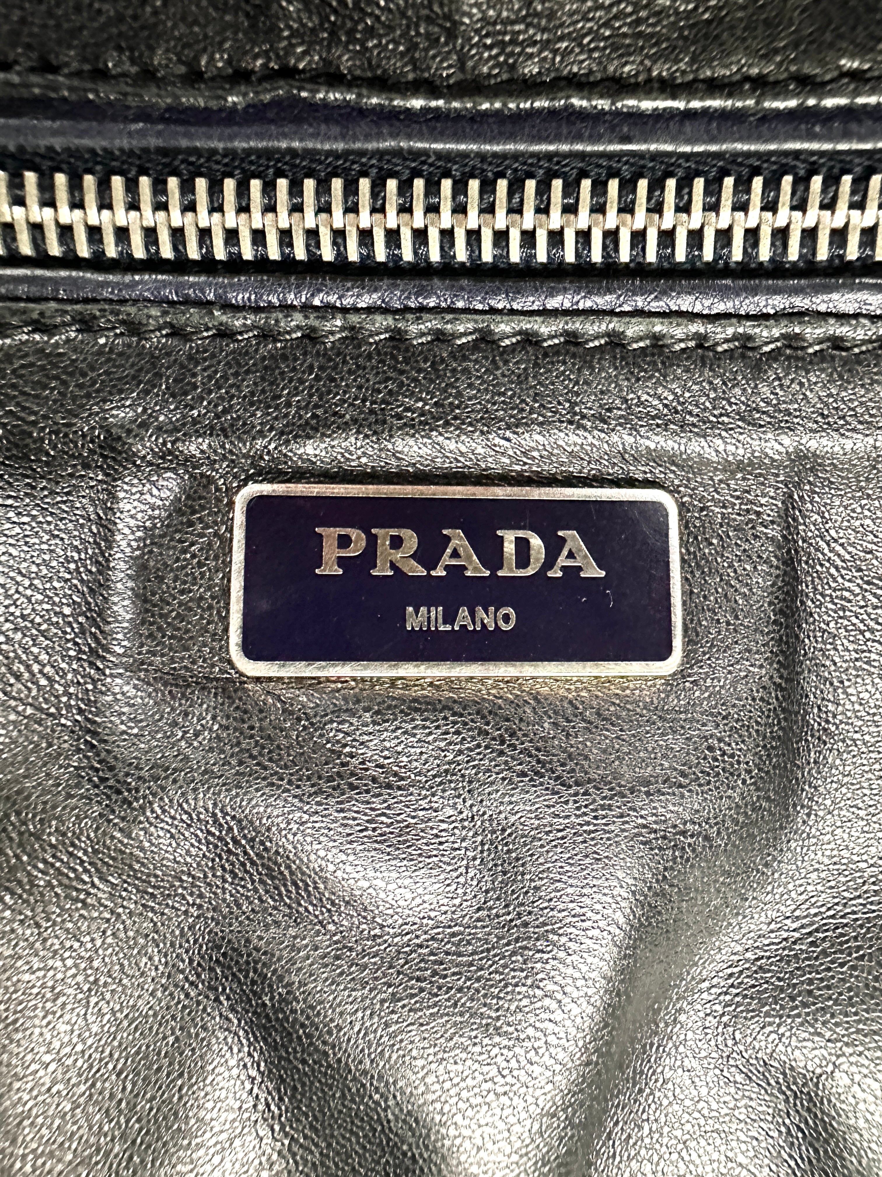 Prada Glace 2Way Black Leather Handle Bag PR344