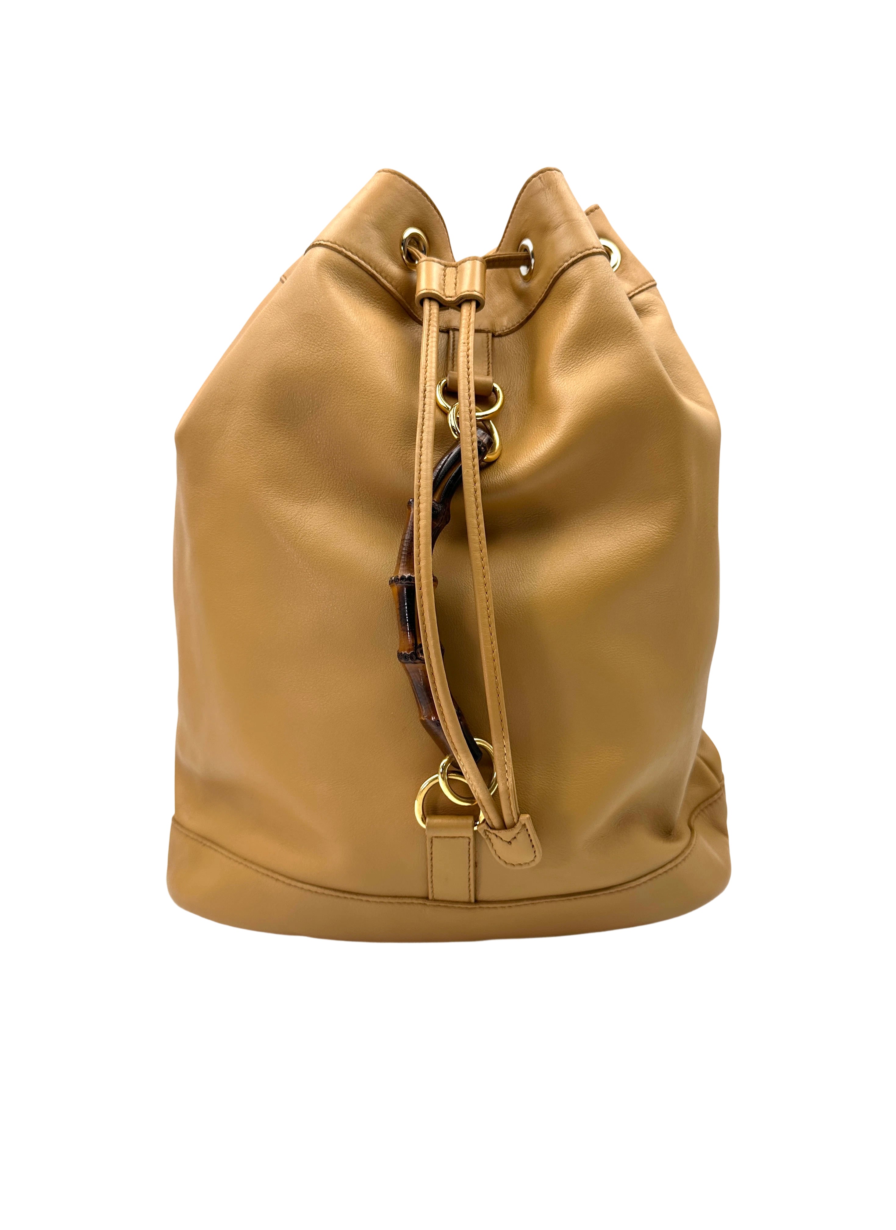 Gucci Beige Leather Bamboo Bucket Backpack GG1007