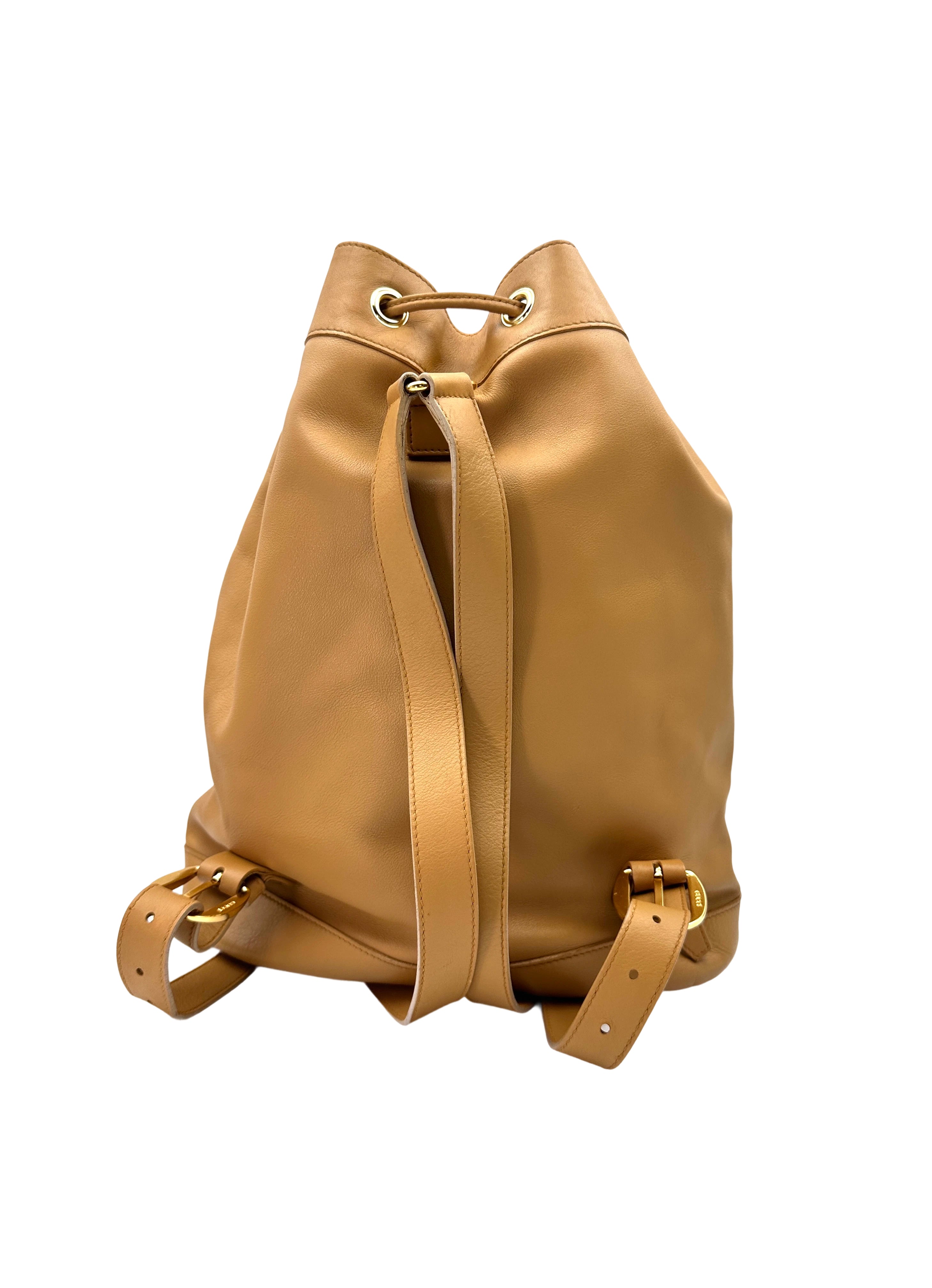 Gucci Beige Leather Bamboo Bucket Backpack GG1007