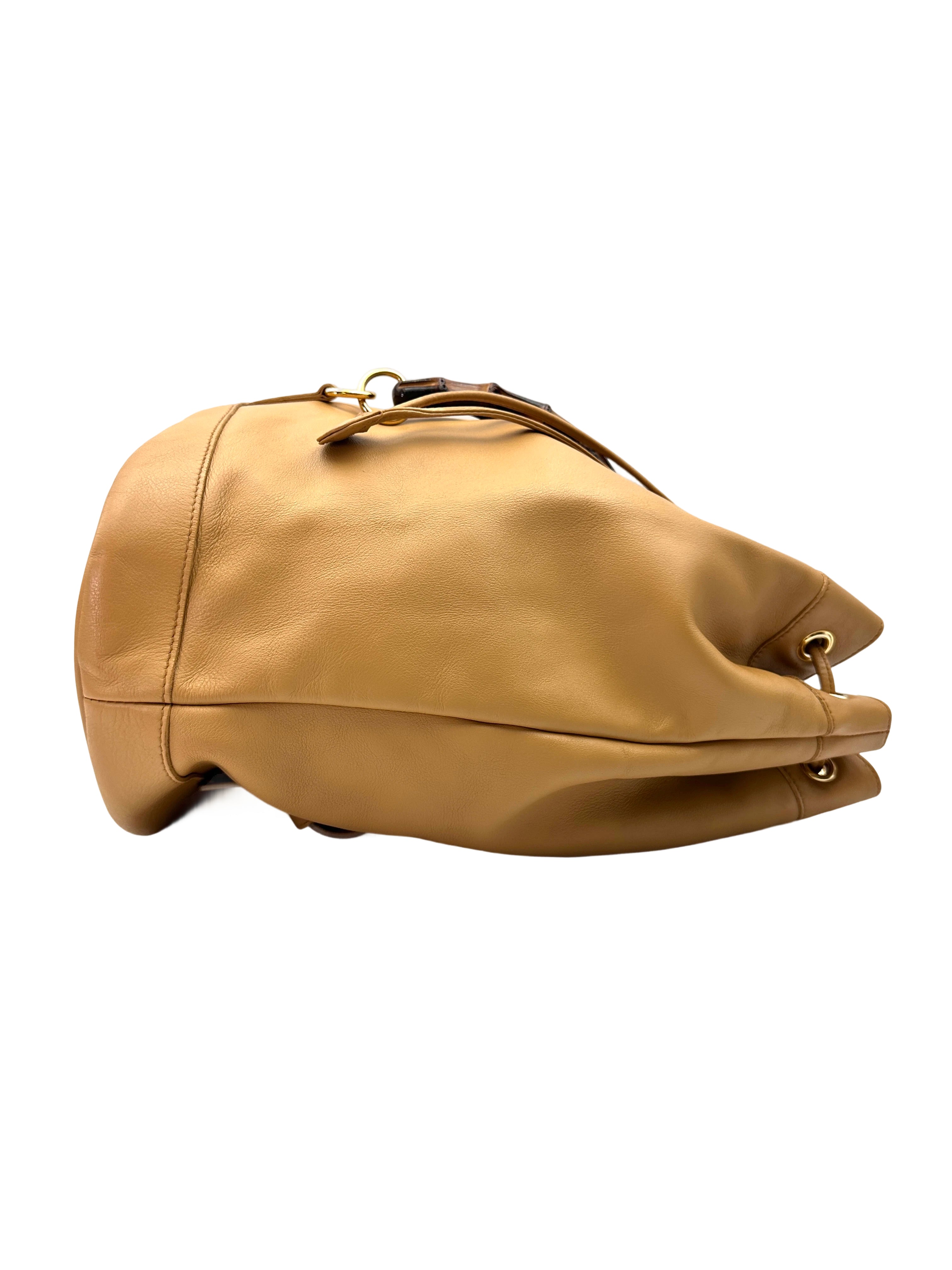 Gucci Beige Leather Bamboo Bucket Backpack GG1007