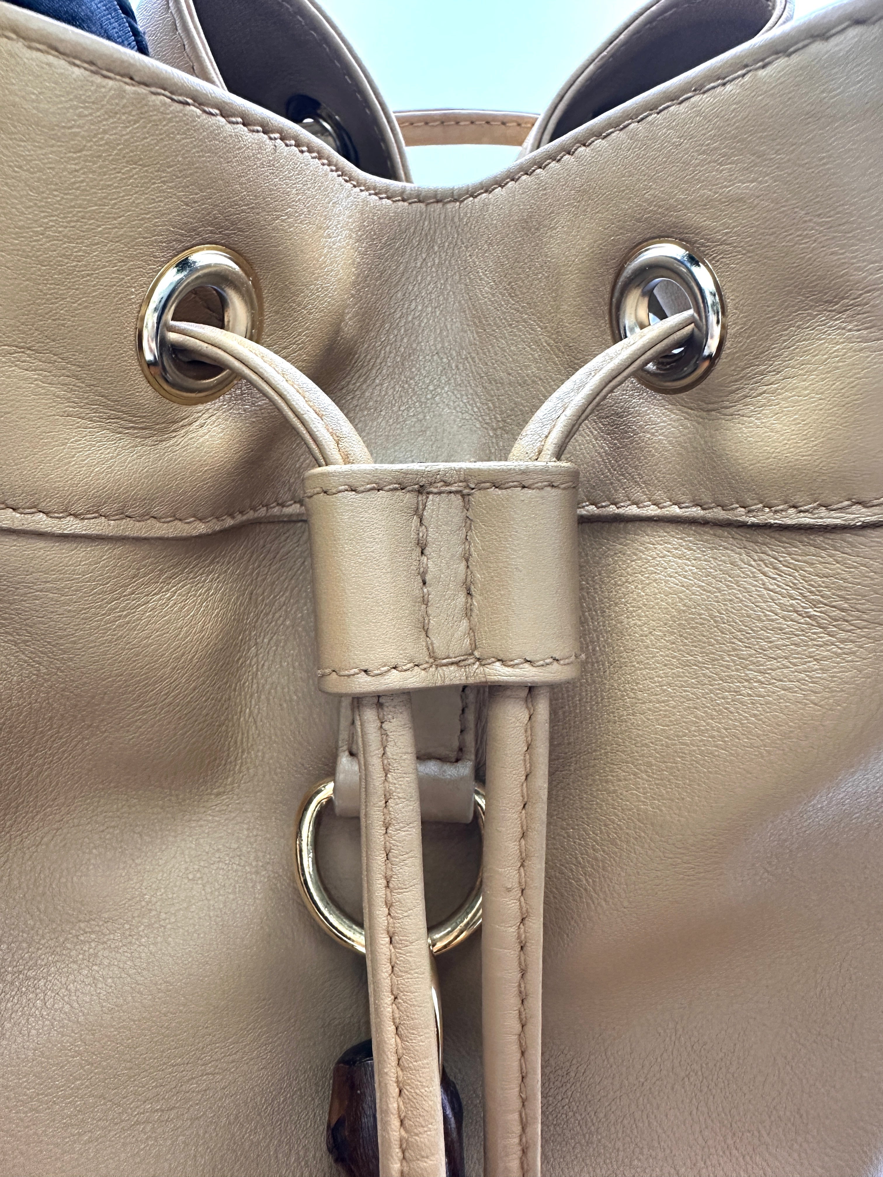 Gucci Beige Leather Bamboo Bucket Backpack GG1007