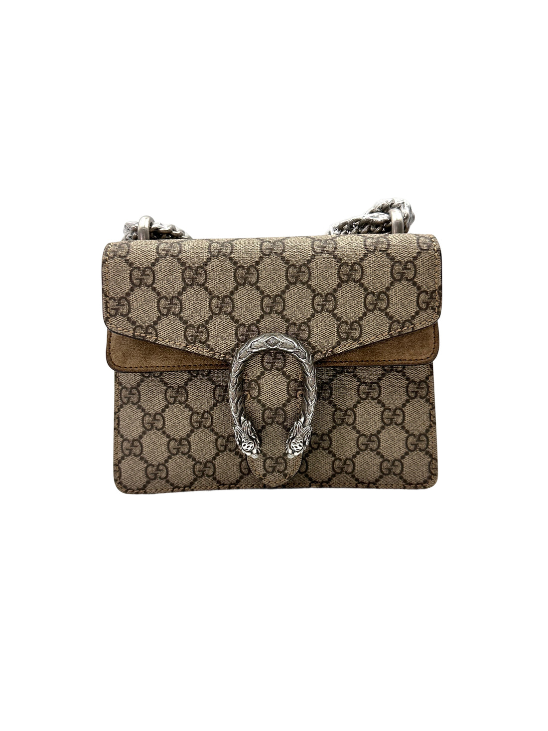 Gucci Dionysus GG Supreme Canvas Small Size Shoulder Bag With Brown Trim GG1014