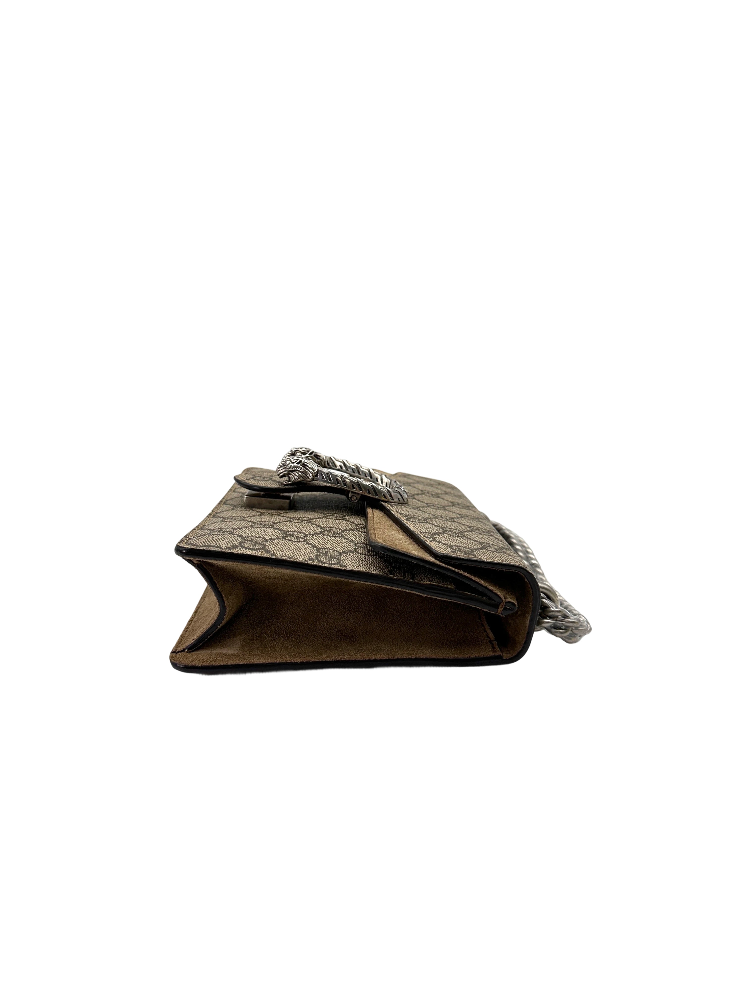Gucci Dionysus GG Supreme Canvas Small Size Shoulder Bag With Brown Trim GG1014