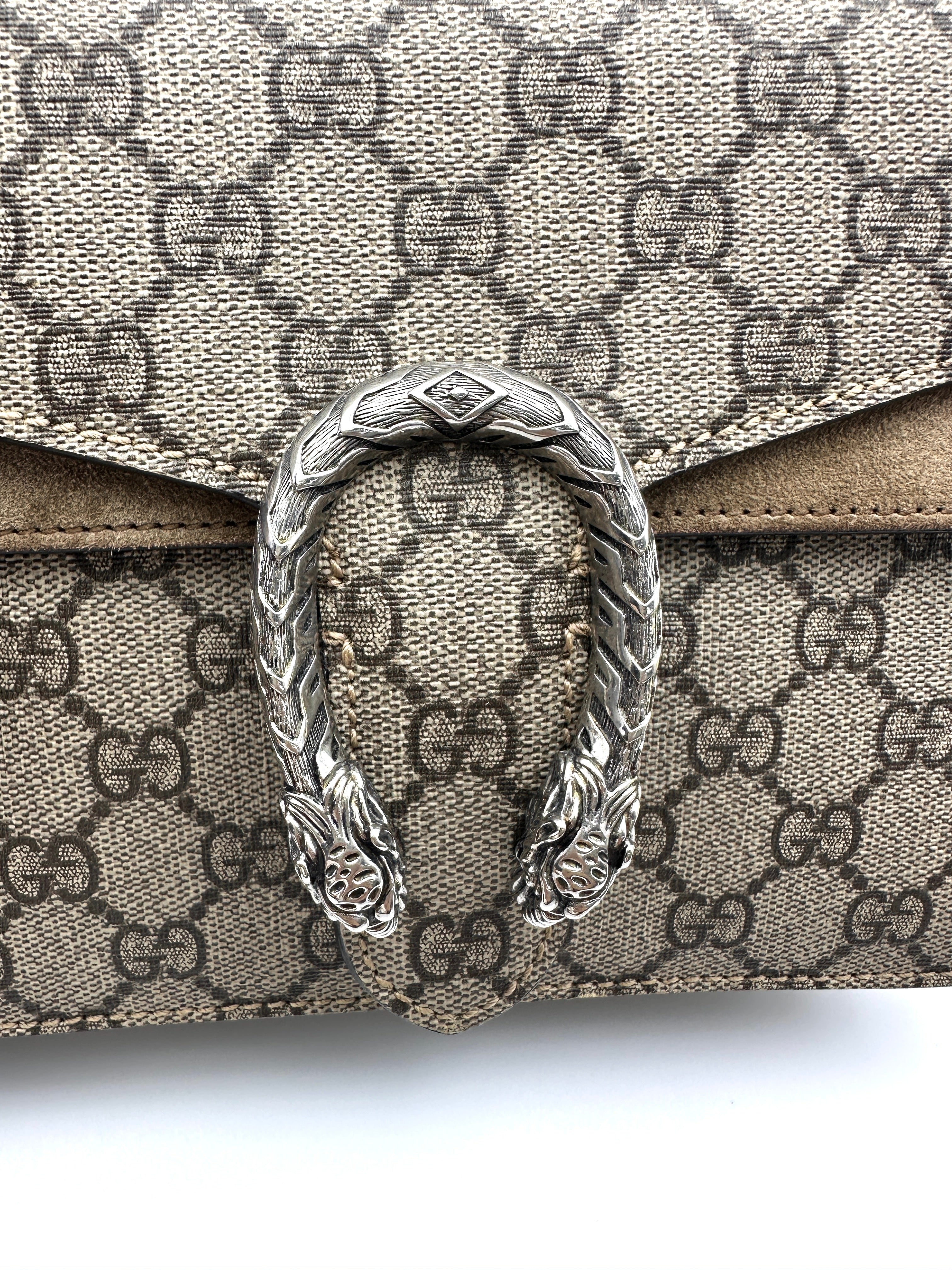 Gucci Dionysus GG Supreme Canvas Small Size Shoulder Bag With Brown Trim GG1014