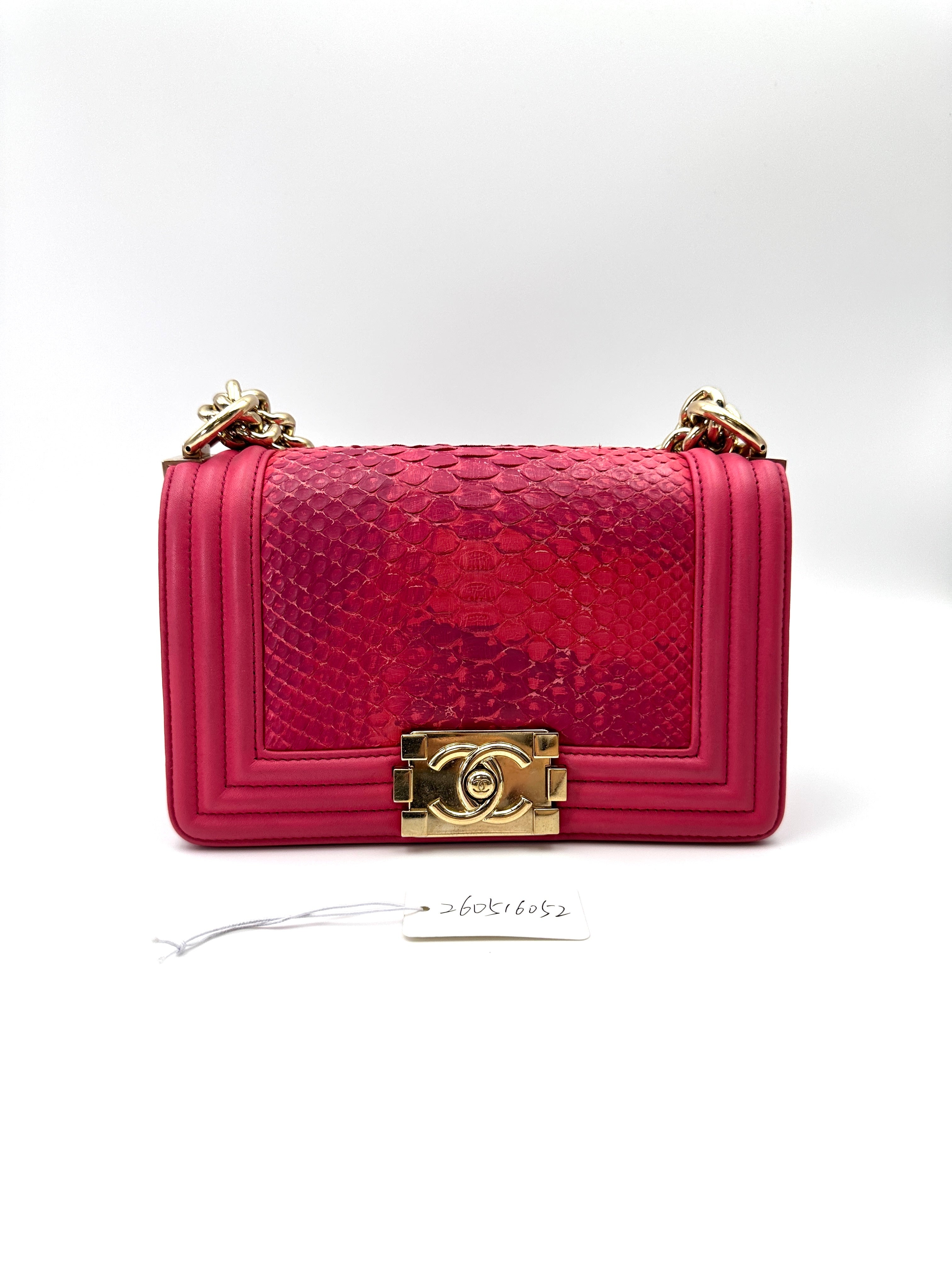Chanel LeBoy Red Python Leather Small Size Flap Bag With Gold Buckle(25***82) CC1981