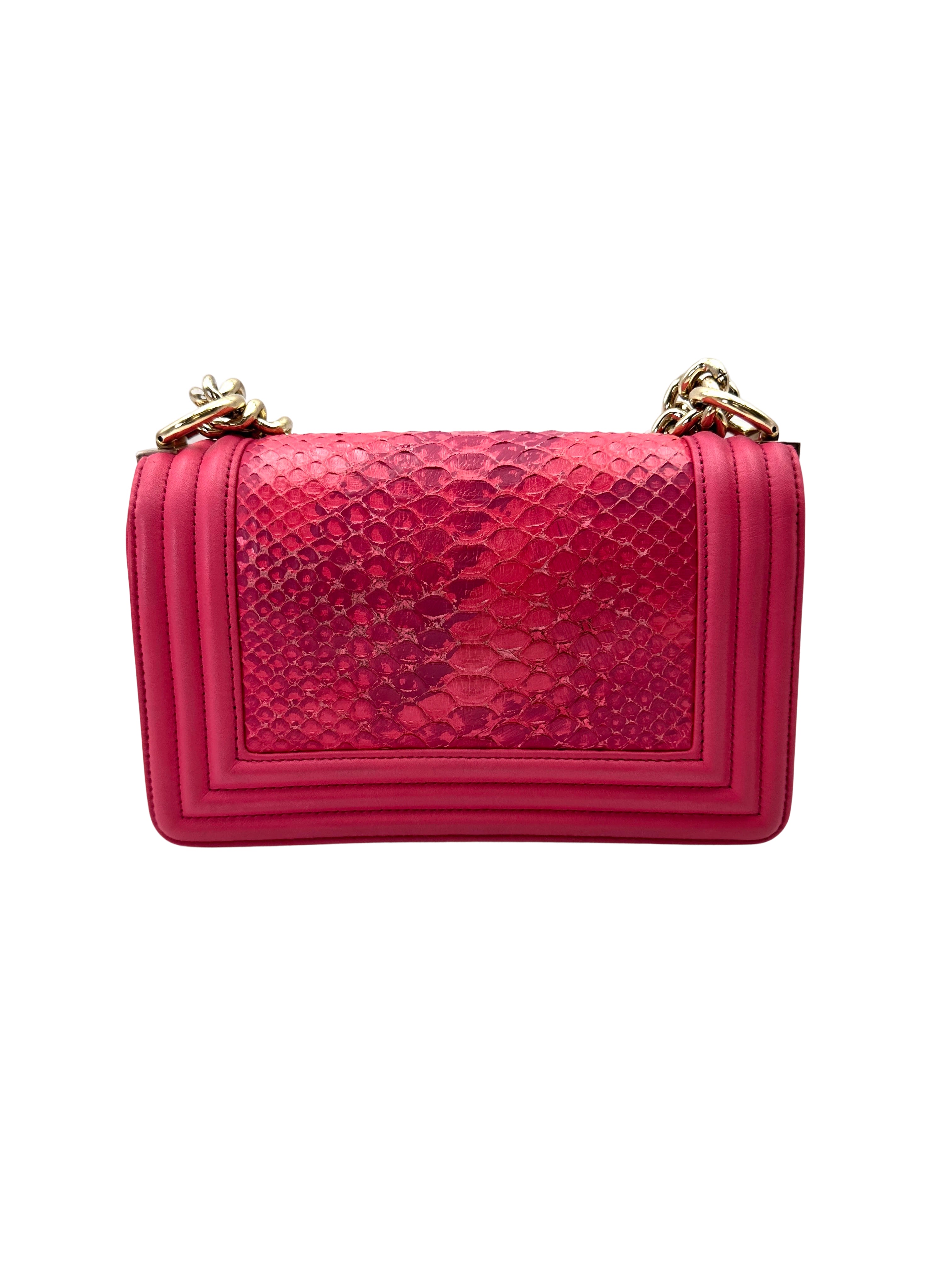 Chanel LeBoy Red Python Leather Small Size Flap Bag With Gold Buckle(25***82) CC1981