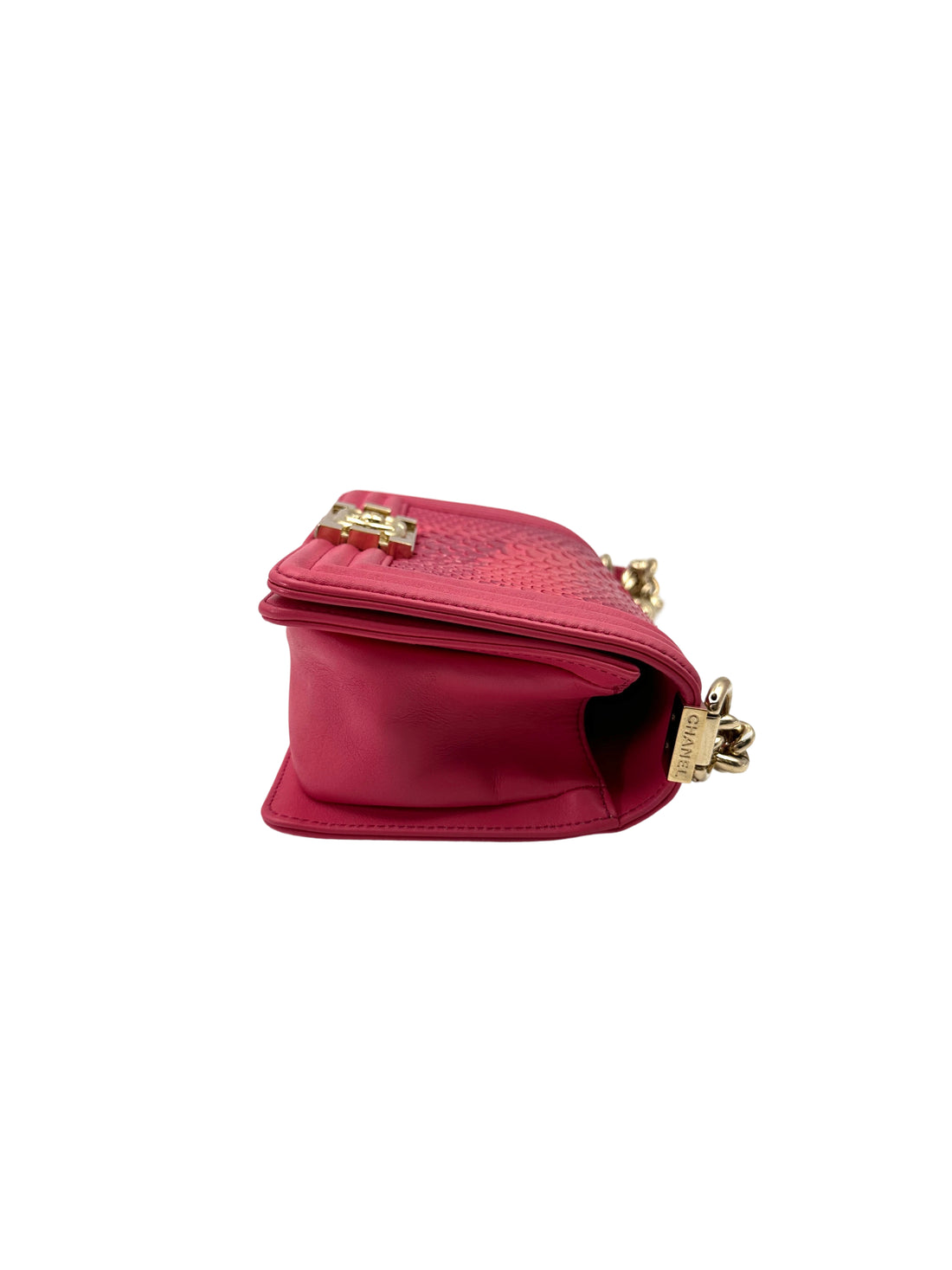 Chanel LeBoy Red Python Leather Small Size Flap Bag With Gold Buckle(25***82) CC1981