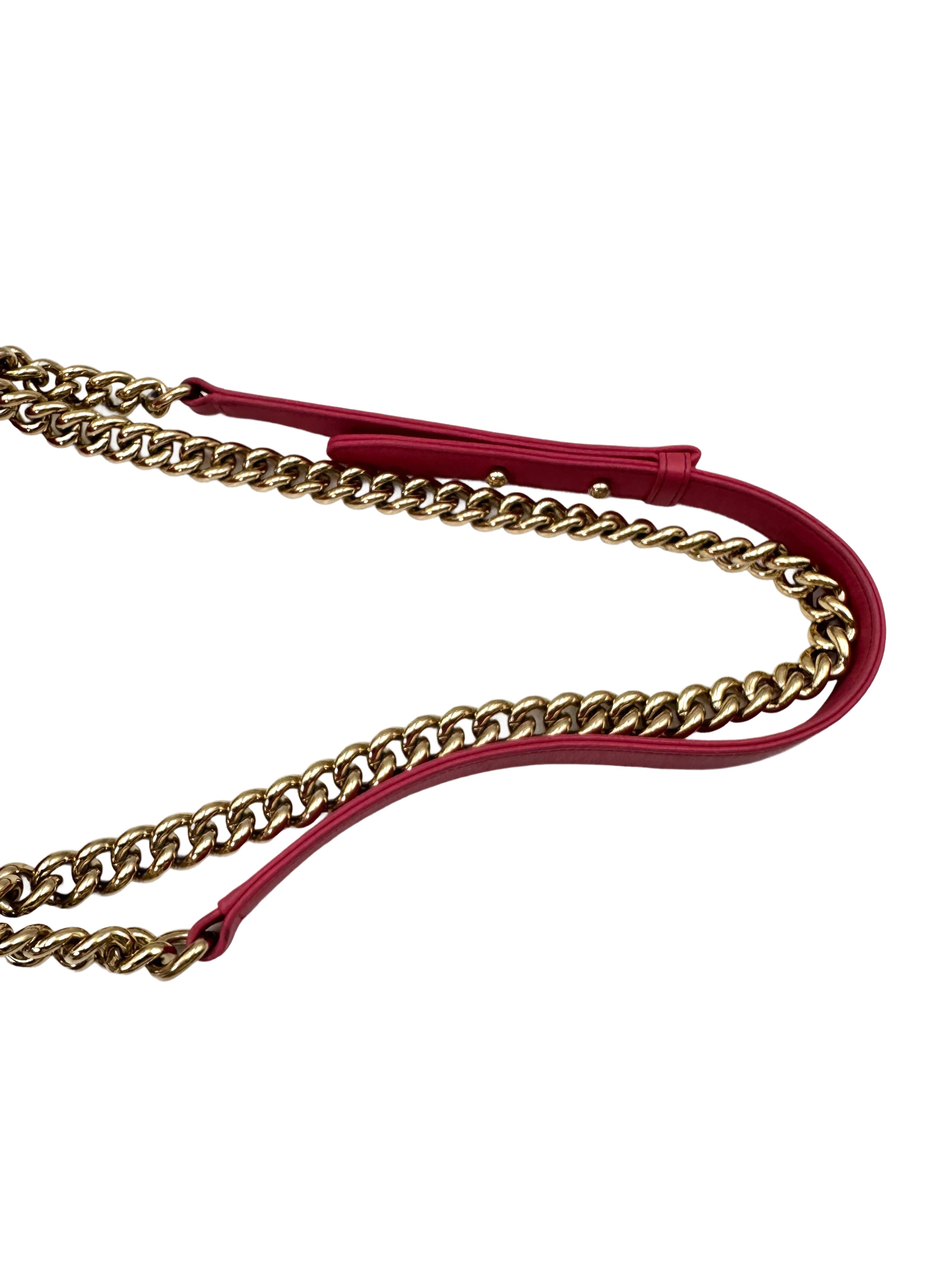 Chanel LeBoy Red Python Leather Small Size Flap Bag With Gold Buckle(25***82) CC1981
