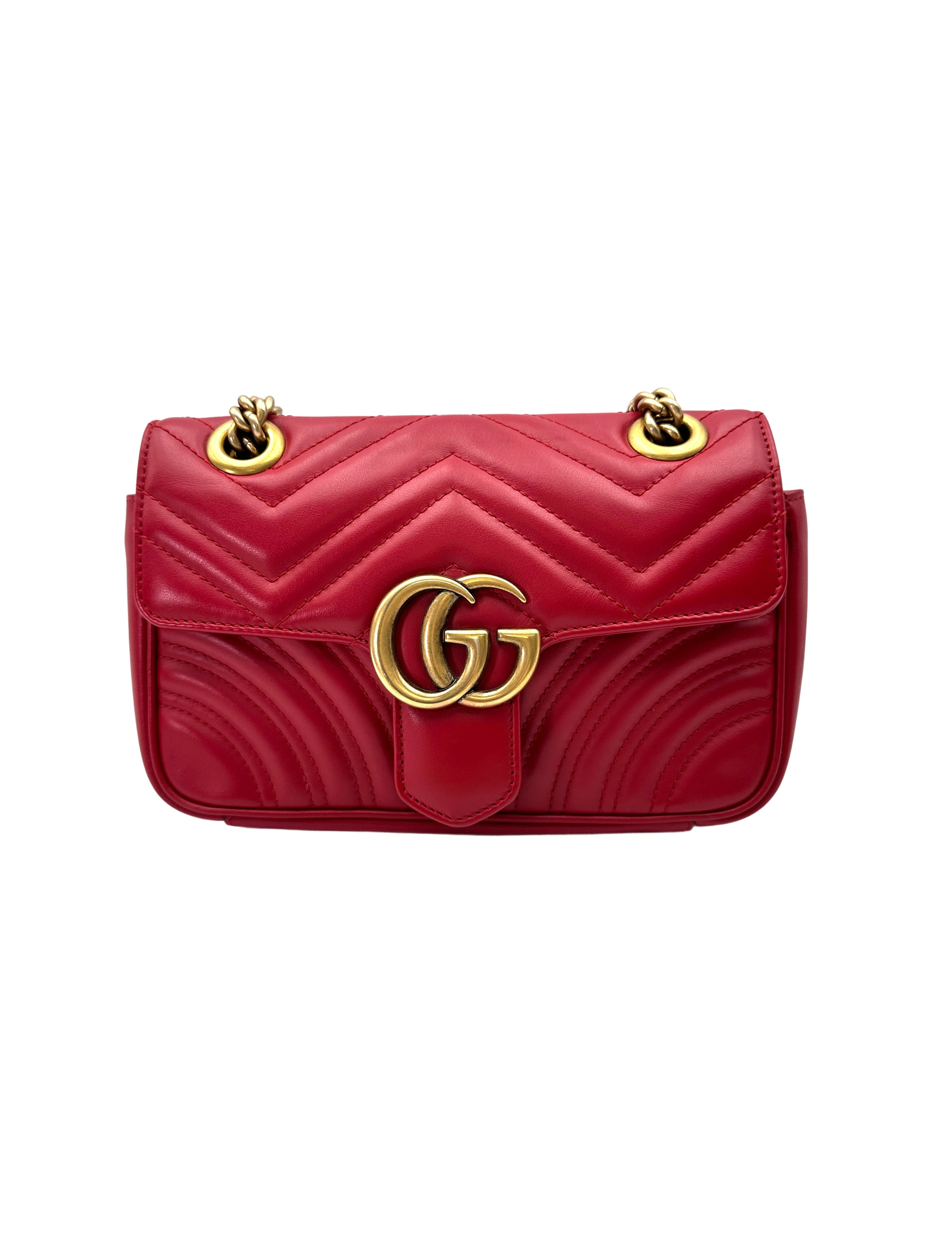 Gucci GG Marmont Red Matelasse Leather Shoulder Bag GG1020