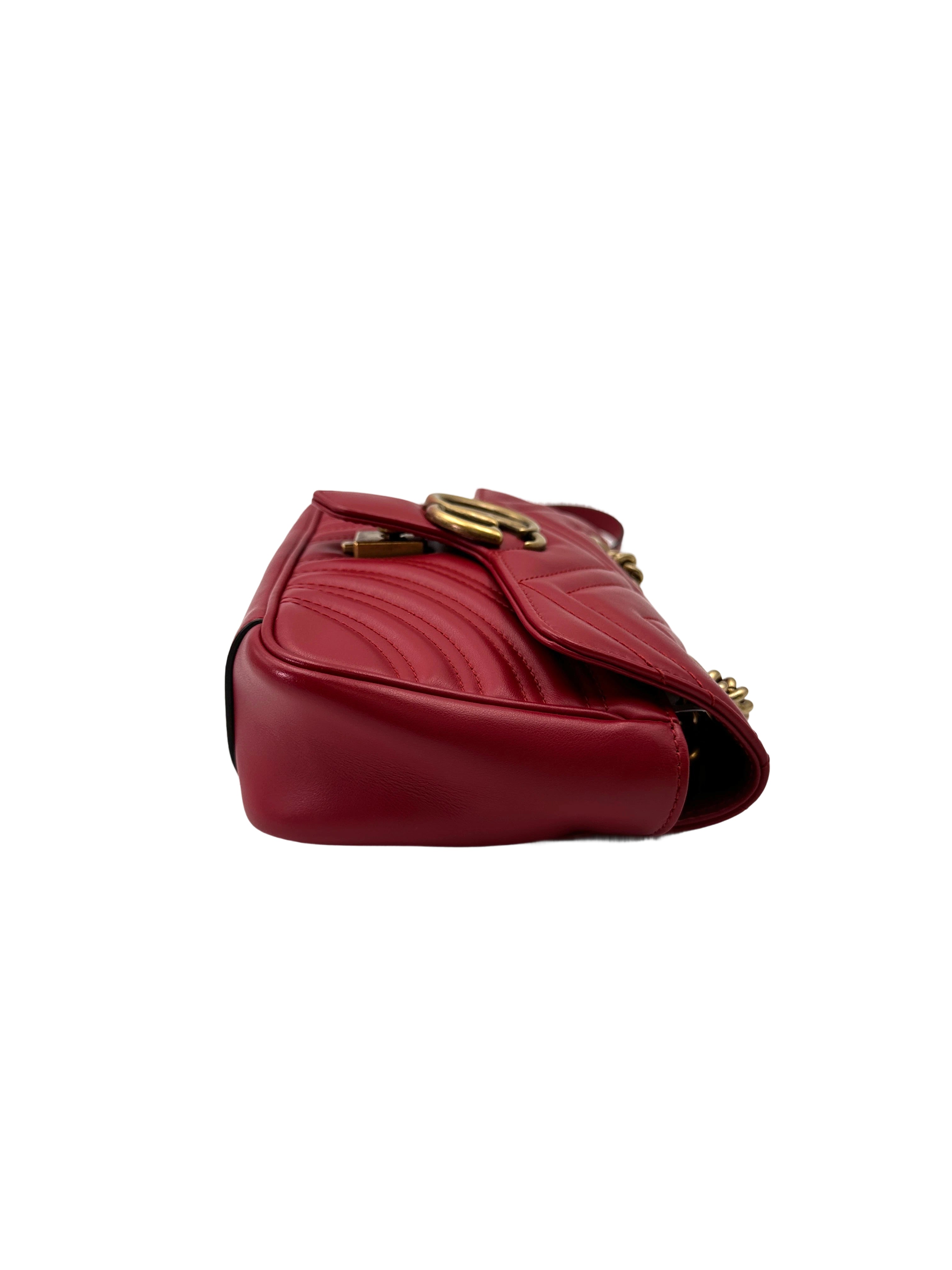 Gucci GG Marmont Red Matelasse Leather Shoulder Bag GG1020