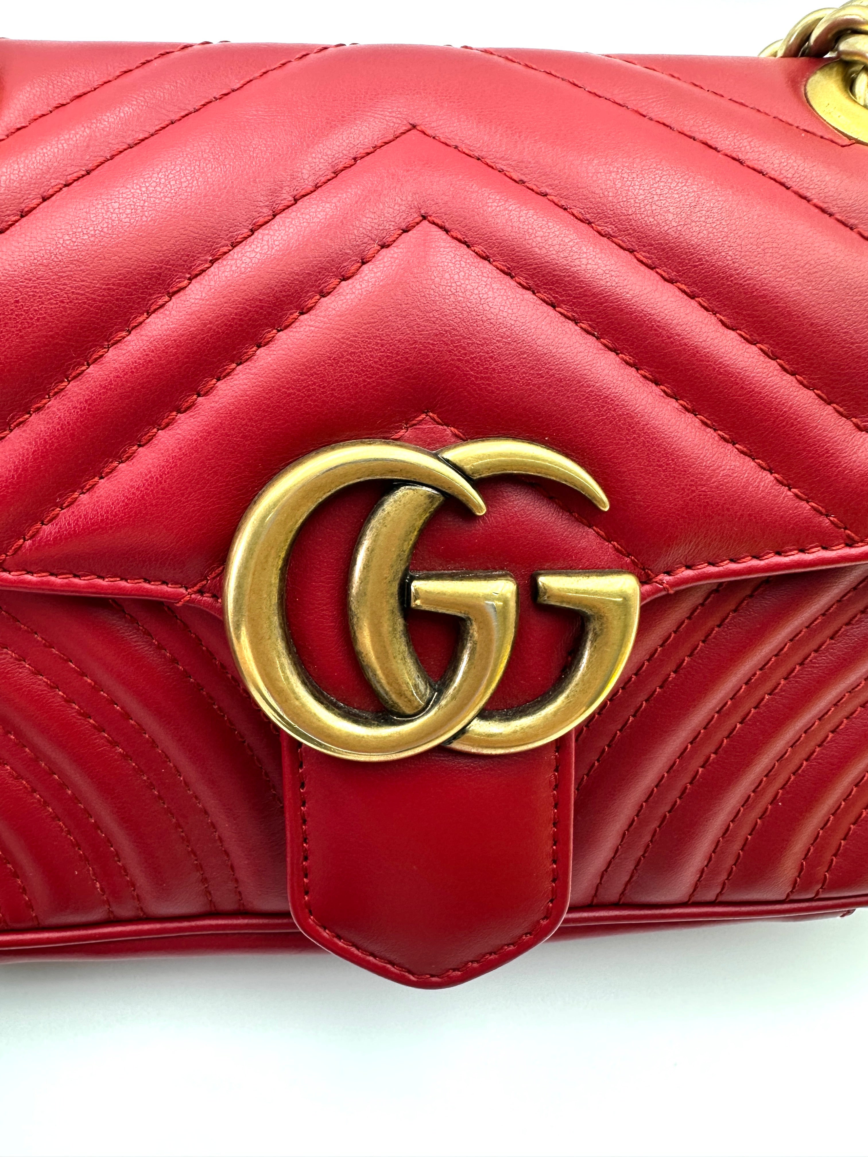 Gucci GG Marmont Red Matelasse Leather Shoulder Bag GG1020