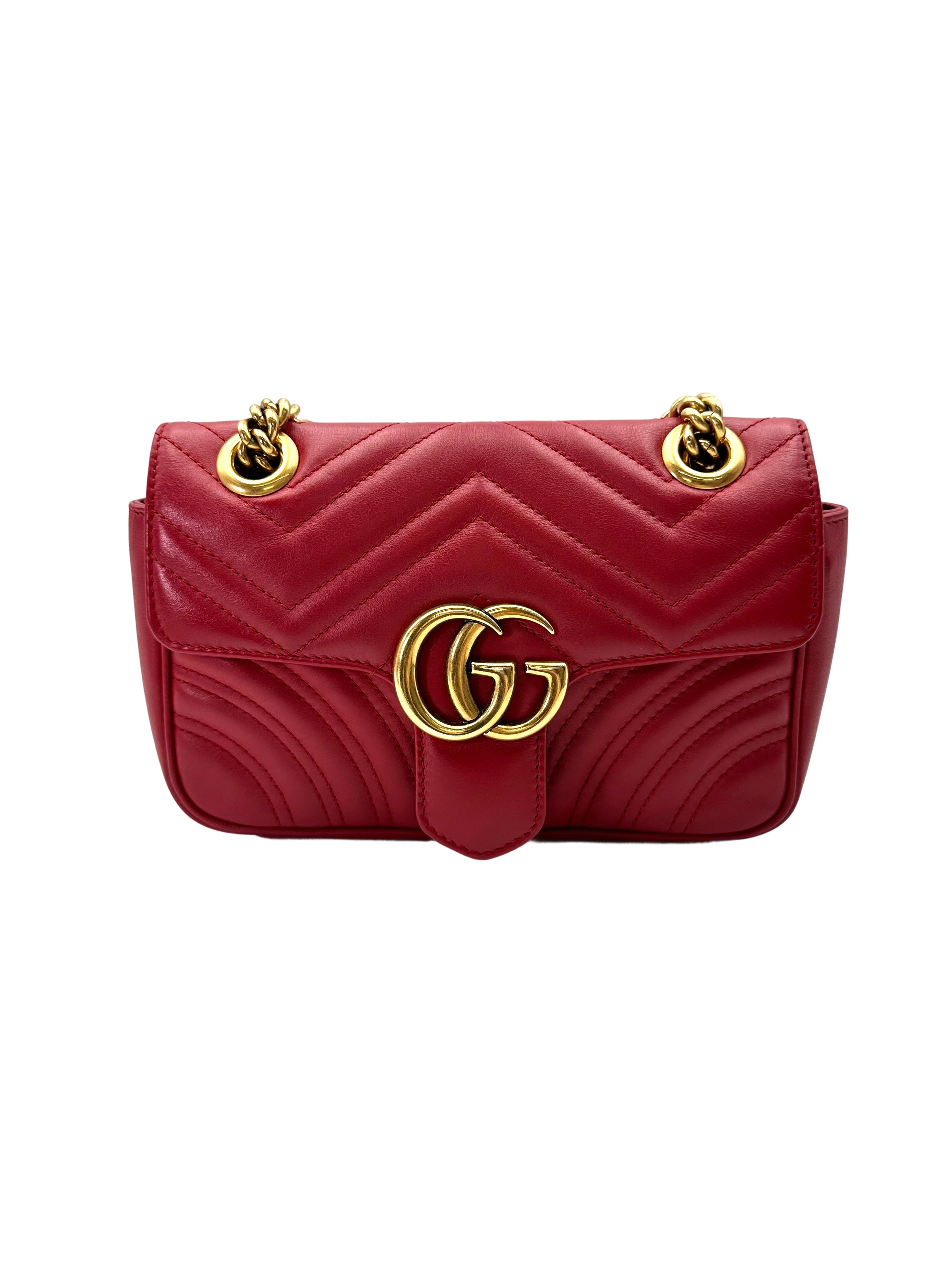 Gucci GG Marmont Red Matelasse Leather Shoulder Bag GG1019