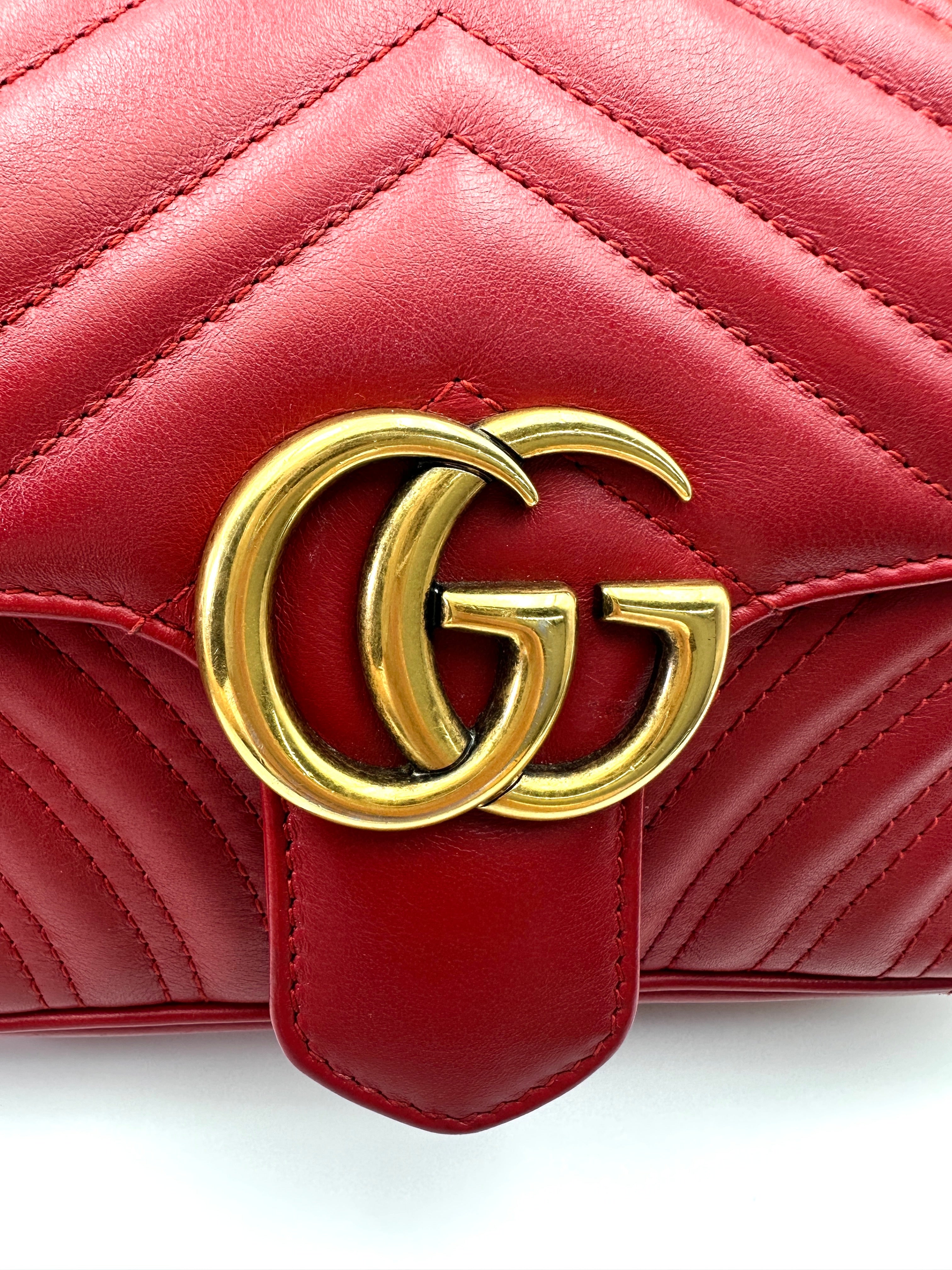 Gucci GG Marmont Red Matelasse Leather Shoulder Bag GG1019