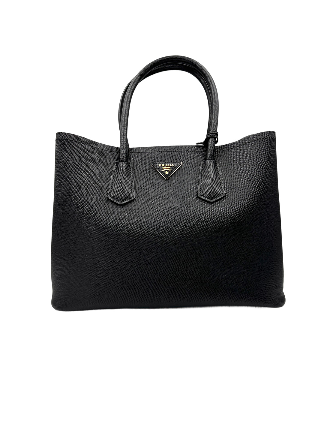 Prada Double Black Saffiano Cuir Leather Handle Bag PR347