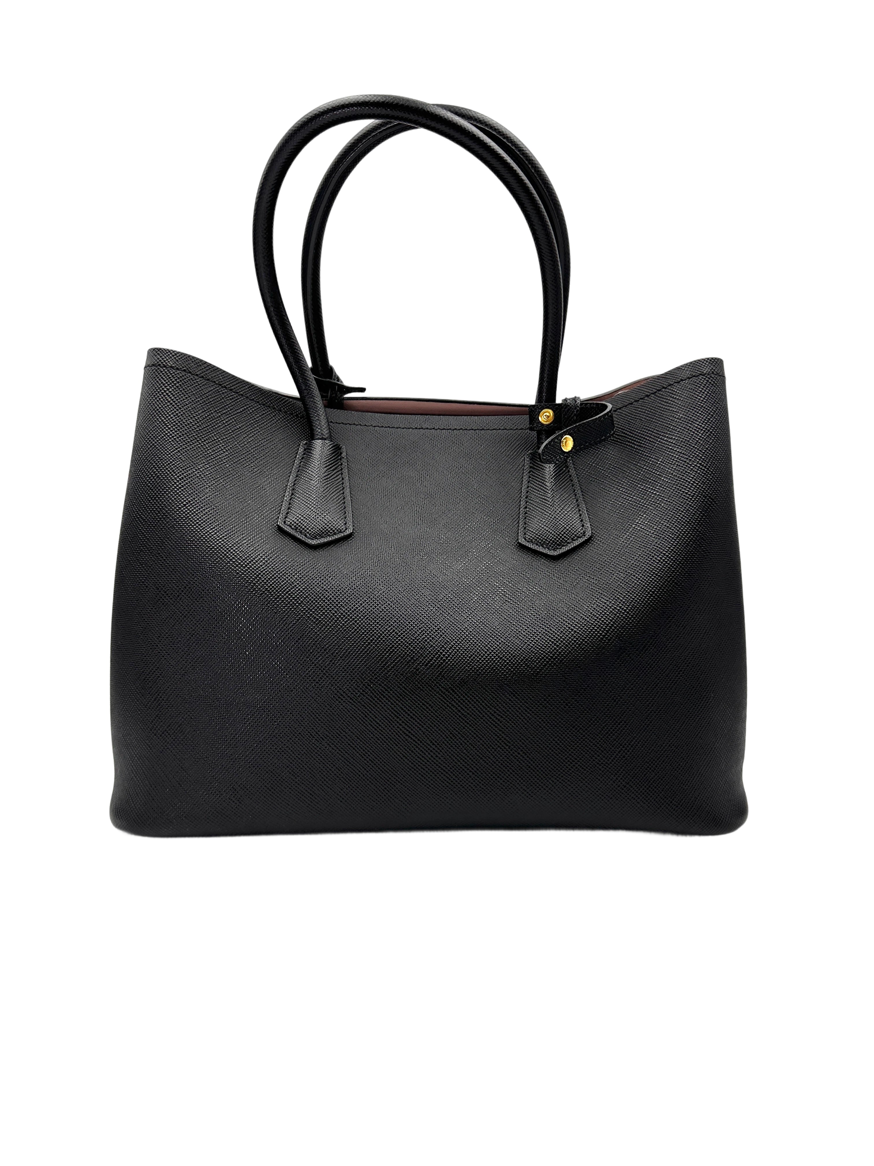 Prada Double Black Saffiano Cuir Leather Handle Bag PR347