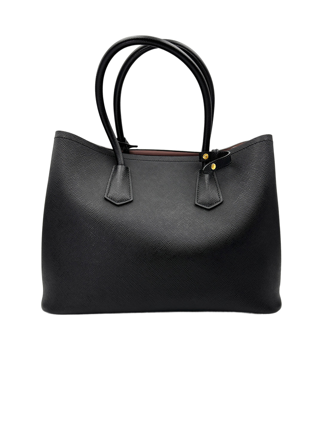 Prada Double Black Saffiano Cuir Leather Handle Bag PR347