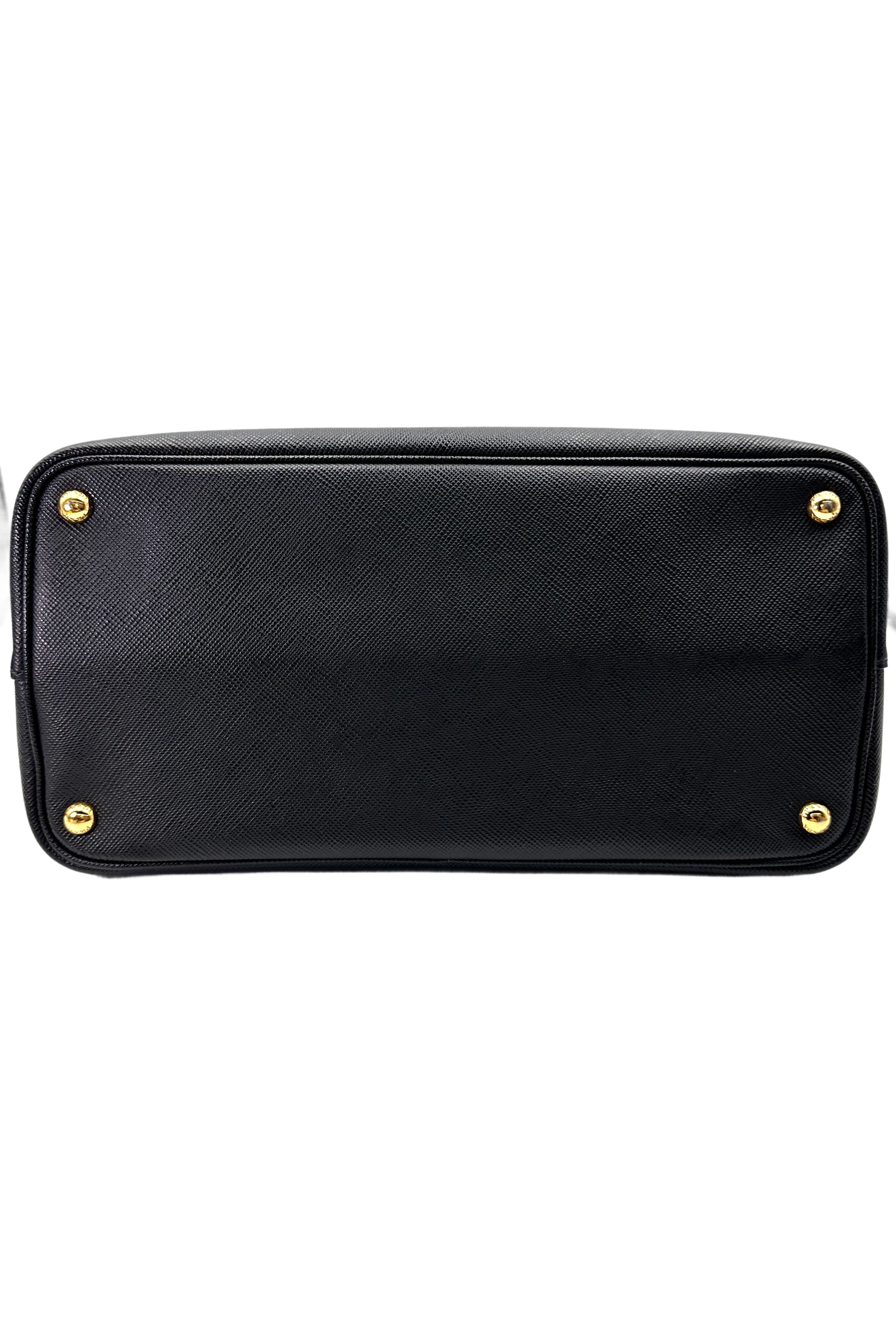 Prada Double Black Saffiano Cuir Leather Handle Bag PR347