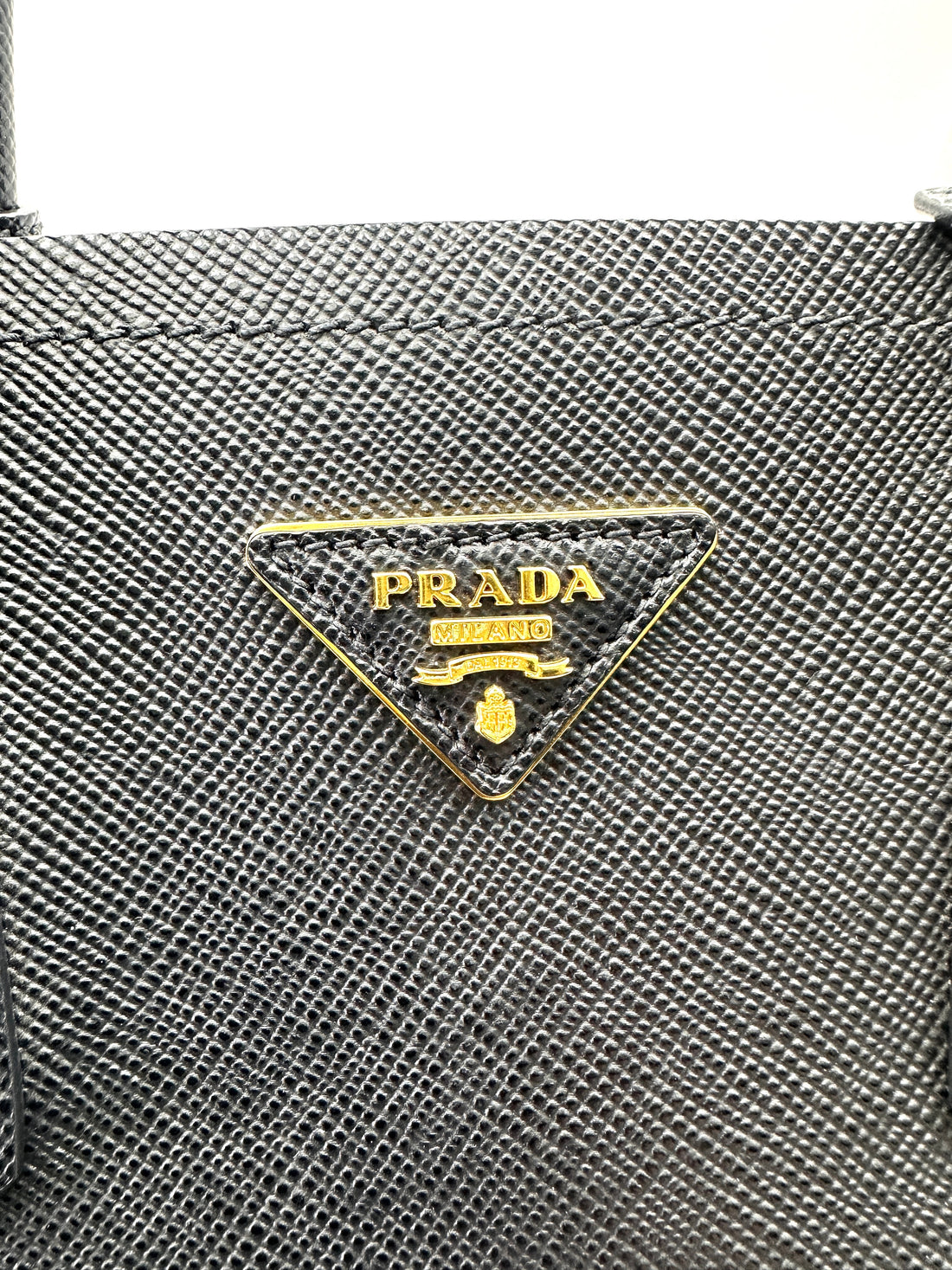 Prada Double Black Saffiano Cuir Leather Handle Bag PR347