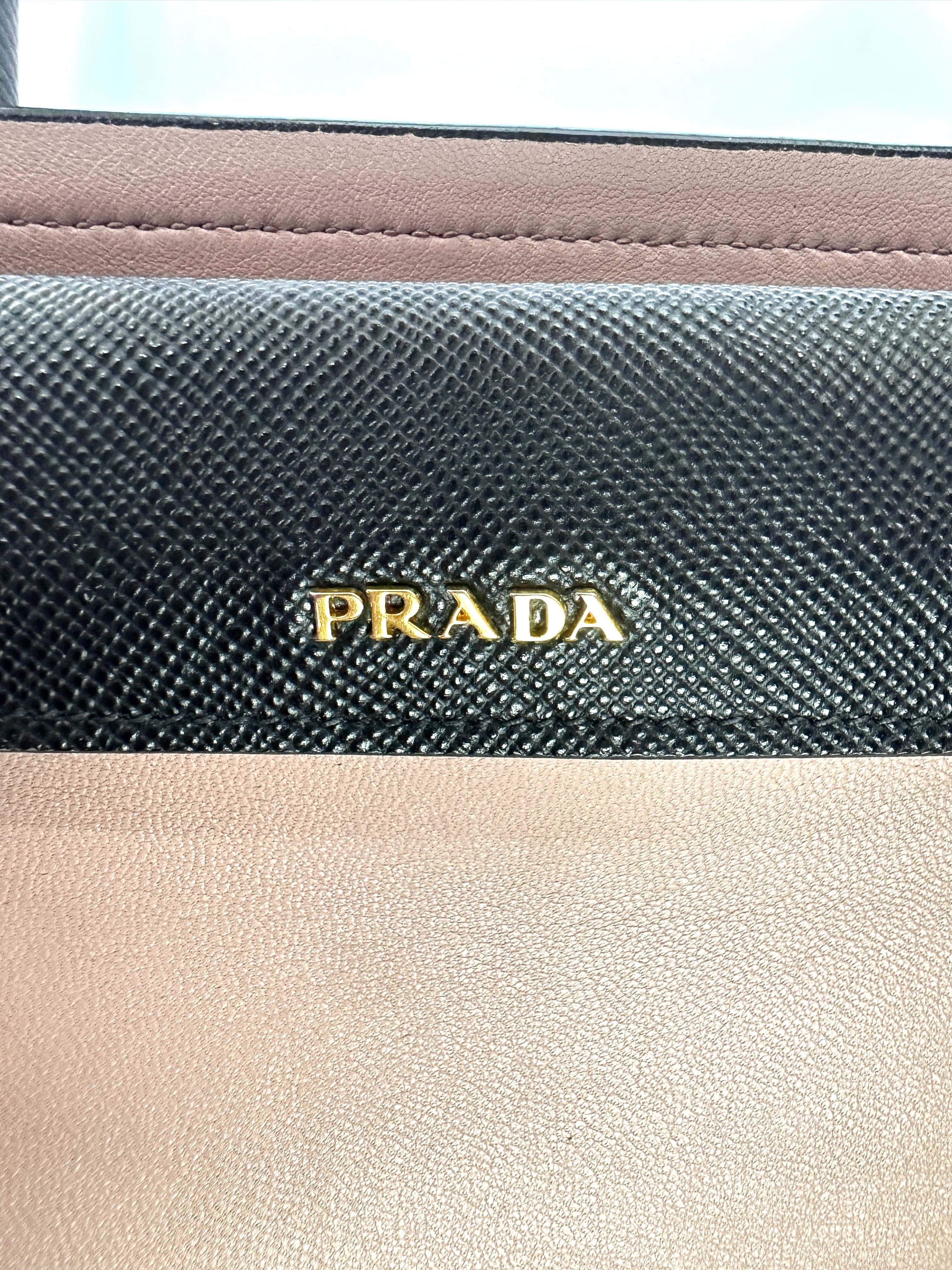 Prada Double Black Saffiano Cuir Leather Handle Bag PR347