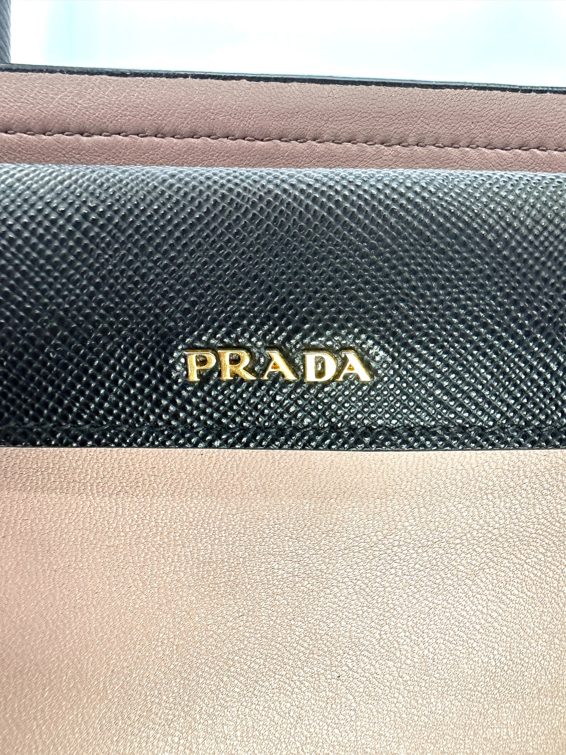 Prada Double Black Saffiano Cuir Leather Handle Bag PR347