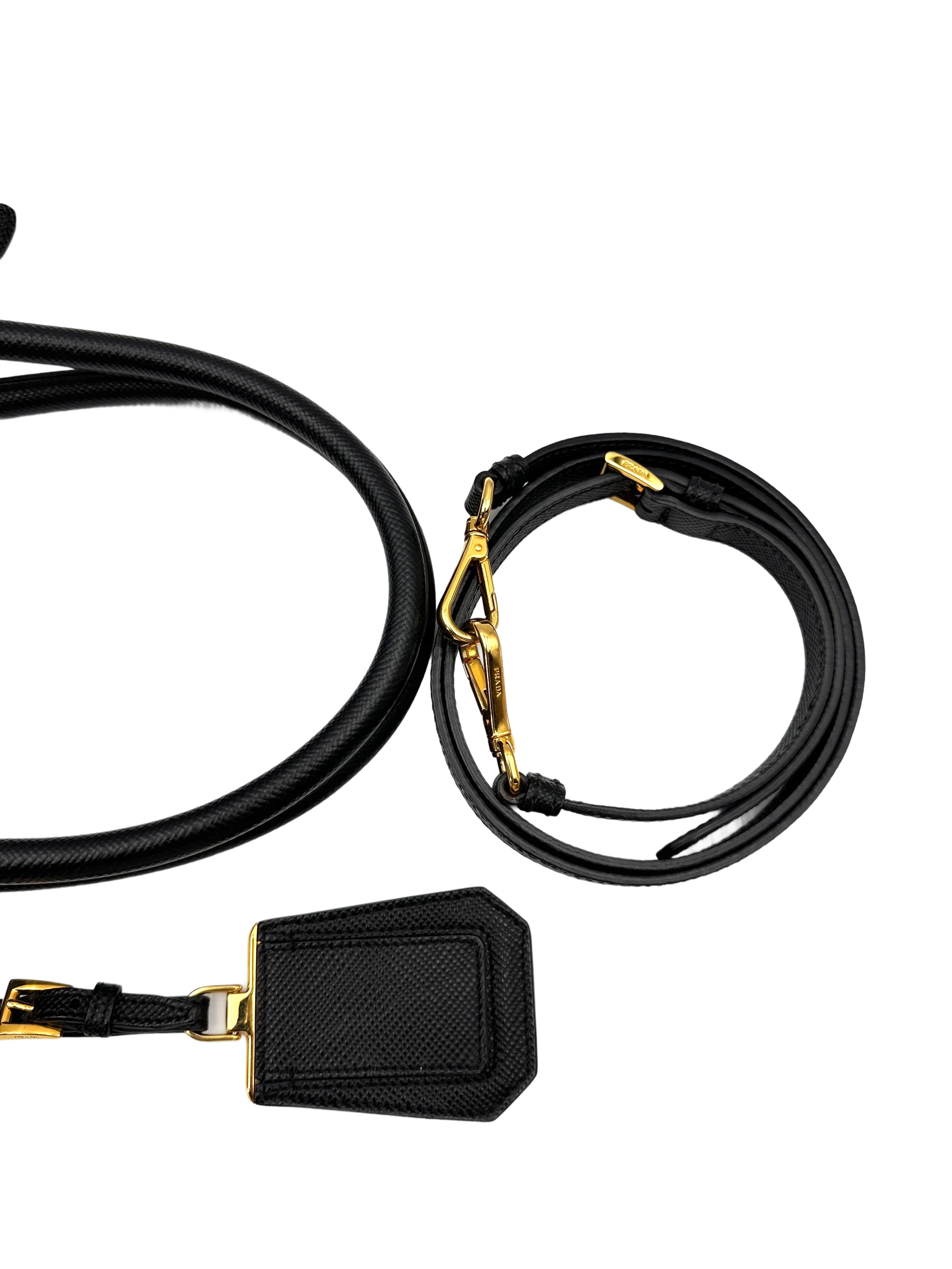Prada Double Black Saffiano Cuir Leather Handle Bag PR347
