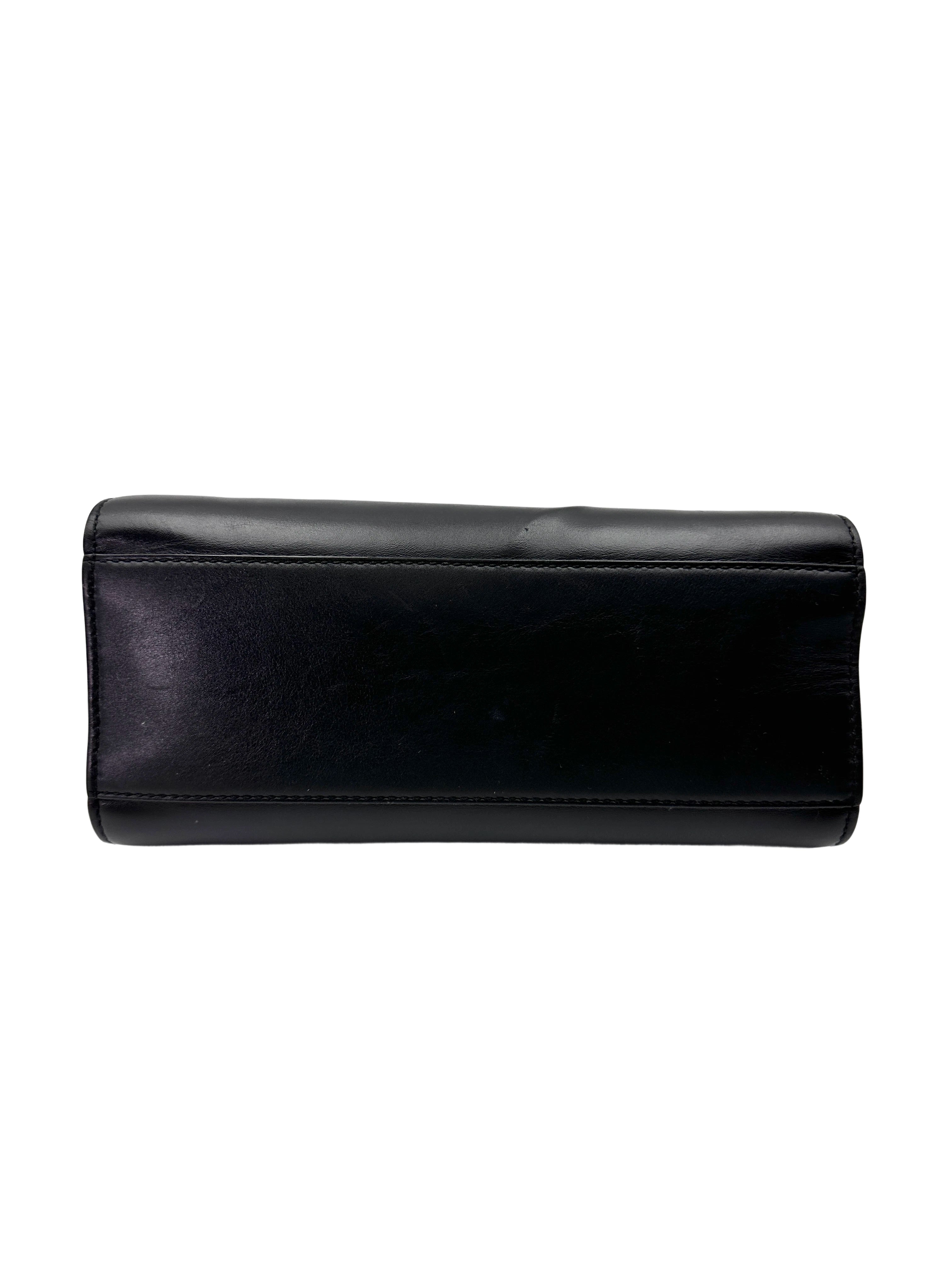 Gucci Nymphaea Black Leather Bamboo Top Handle Bag GG1021